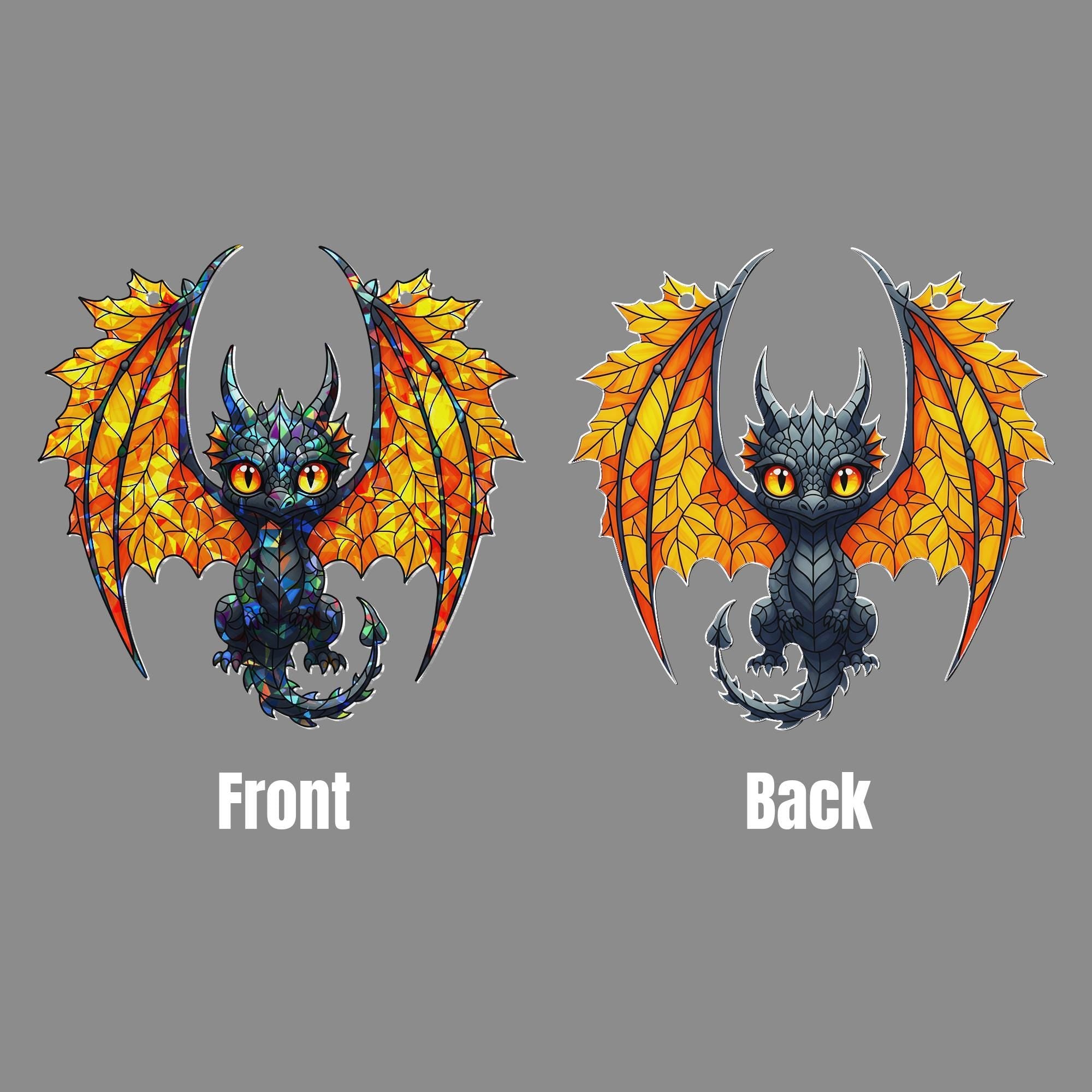 Holographic Dragon Suncatcher - Stained Glass Baby Dragon Window Hanging, Fantasy Creature Decor, Gothic Fairycore Gift for Home