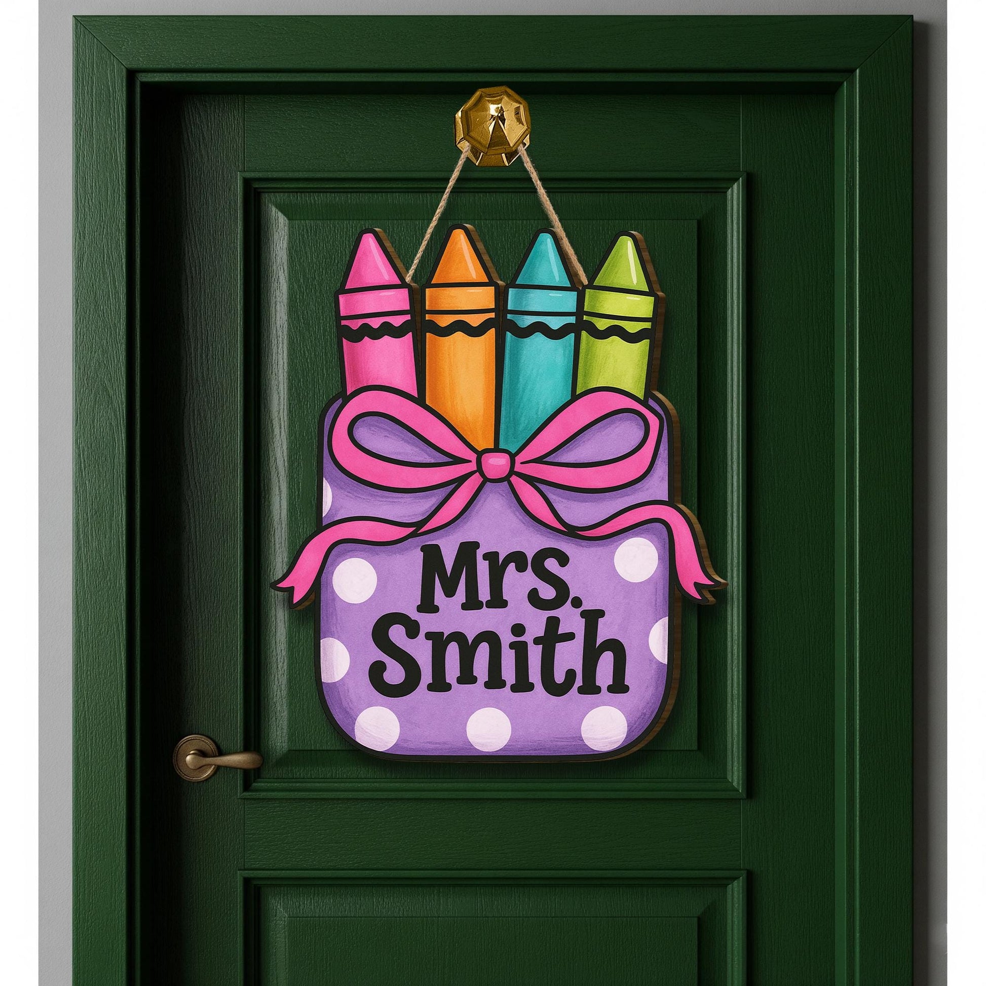Crayon Teacher Door Sign, Custom Classroom Wooden Hanger, Polka Dot Name Plaque, Back to School Decor, Cute Teacher Gift Idea