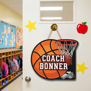 Personalized Coach Door Sign – Custom Basketball Themed Name Sign with Hoop and Whistle – Sports Decor Gift for Coaches, Sport Class Decor