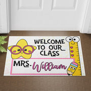 Personalized Classroom Welcome Mat – Cute Teacher Doormat with Name, Back to School Rug for Teachers, Educators, Staffs, Star & Ruler Design