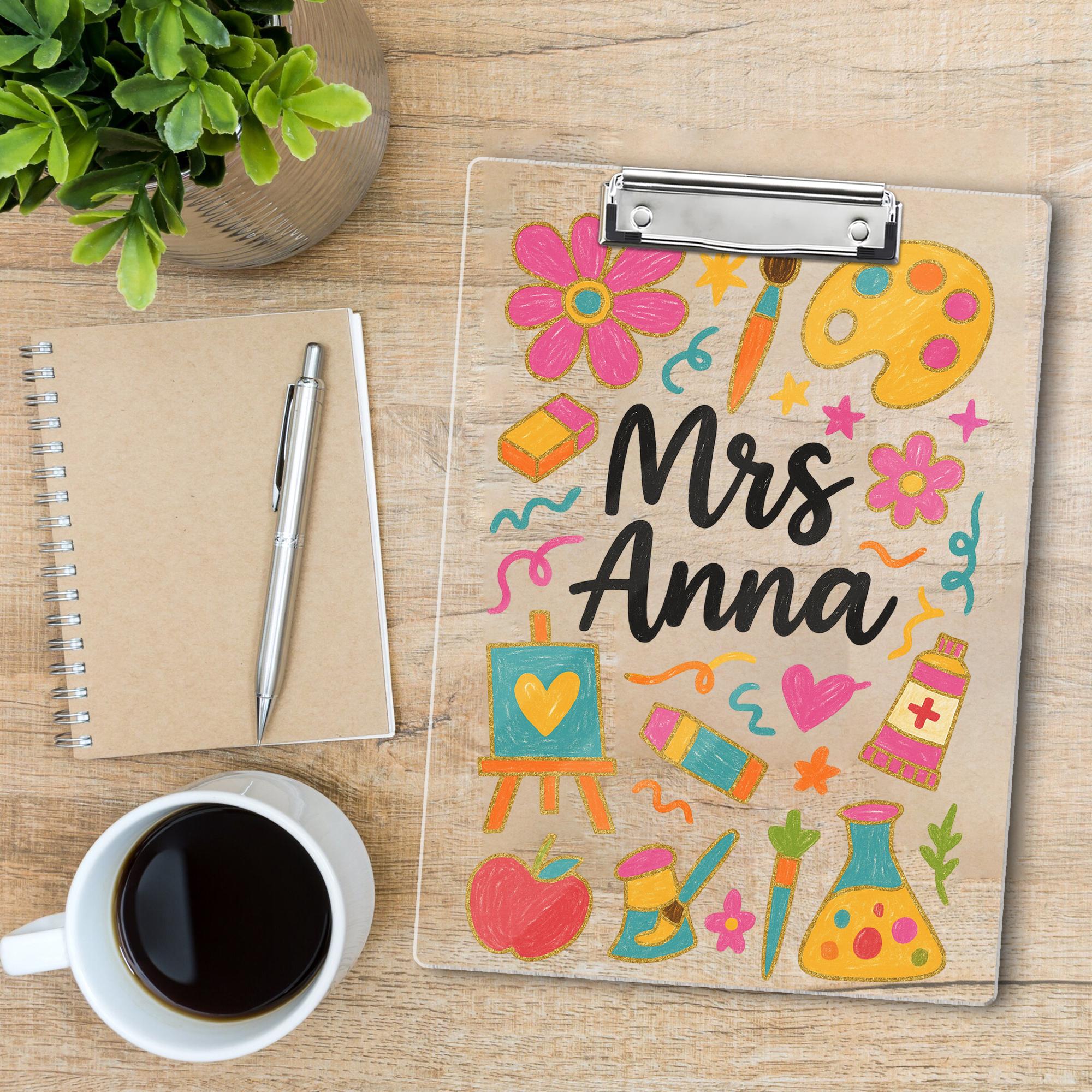 Custom Art Teacher Clipboard, Personalized Name Clipboard, Cute Gift for Art Teachers, Classroom Decor, Back to School Supplies
