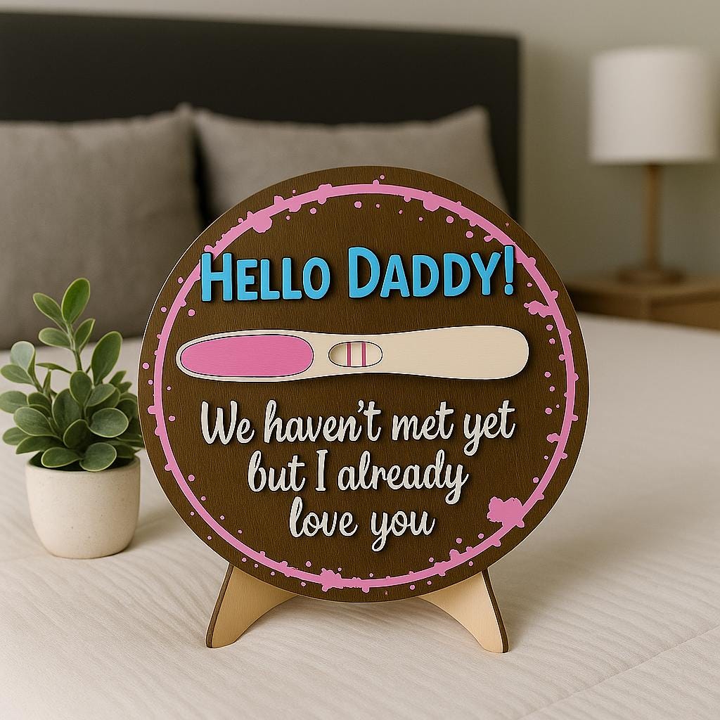 Dad to Be Gift 2 Layer Wood Sign, Hello Daddy Pregnancy Reveal, Surprise Baby Announcement for Husband, Two Layer Wooden Sign Decor