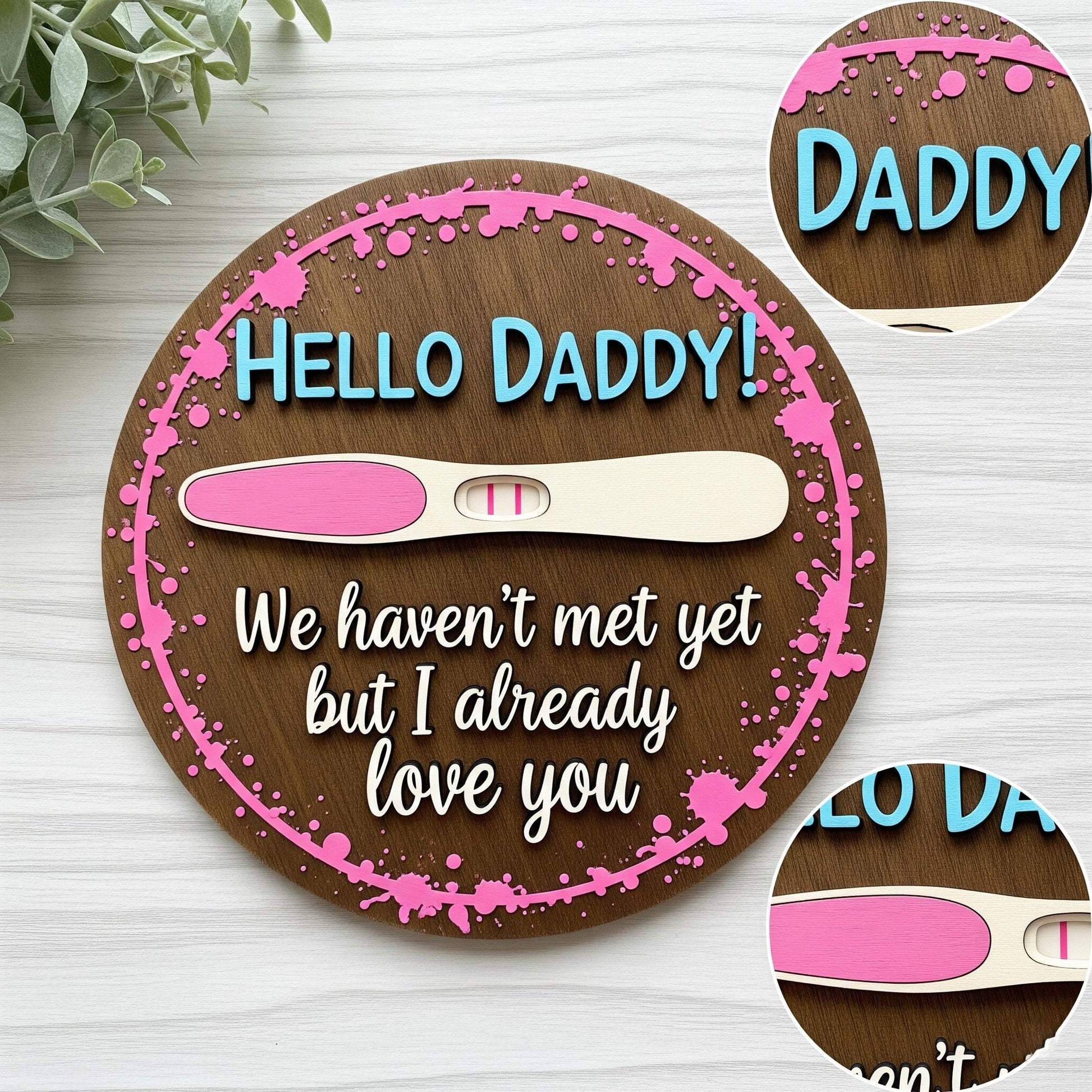 Dad to Be Gift 2 Layer Wood Sign, Hello Daddy Pregnancy Reveal, Surprise Baby Announcement for Husband, Two Layer Wooden Sign Decor
