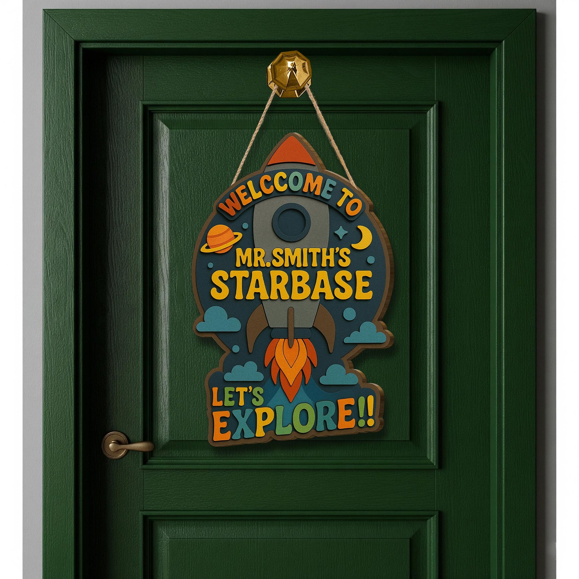Custom Classroom Door Sign, Rocket Theme Back to School Sign, Teacher Name Sign, Outer Space Decor, Wooden Welcome Sign, Classroom Decor