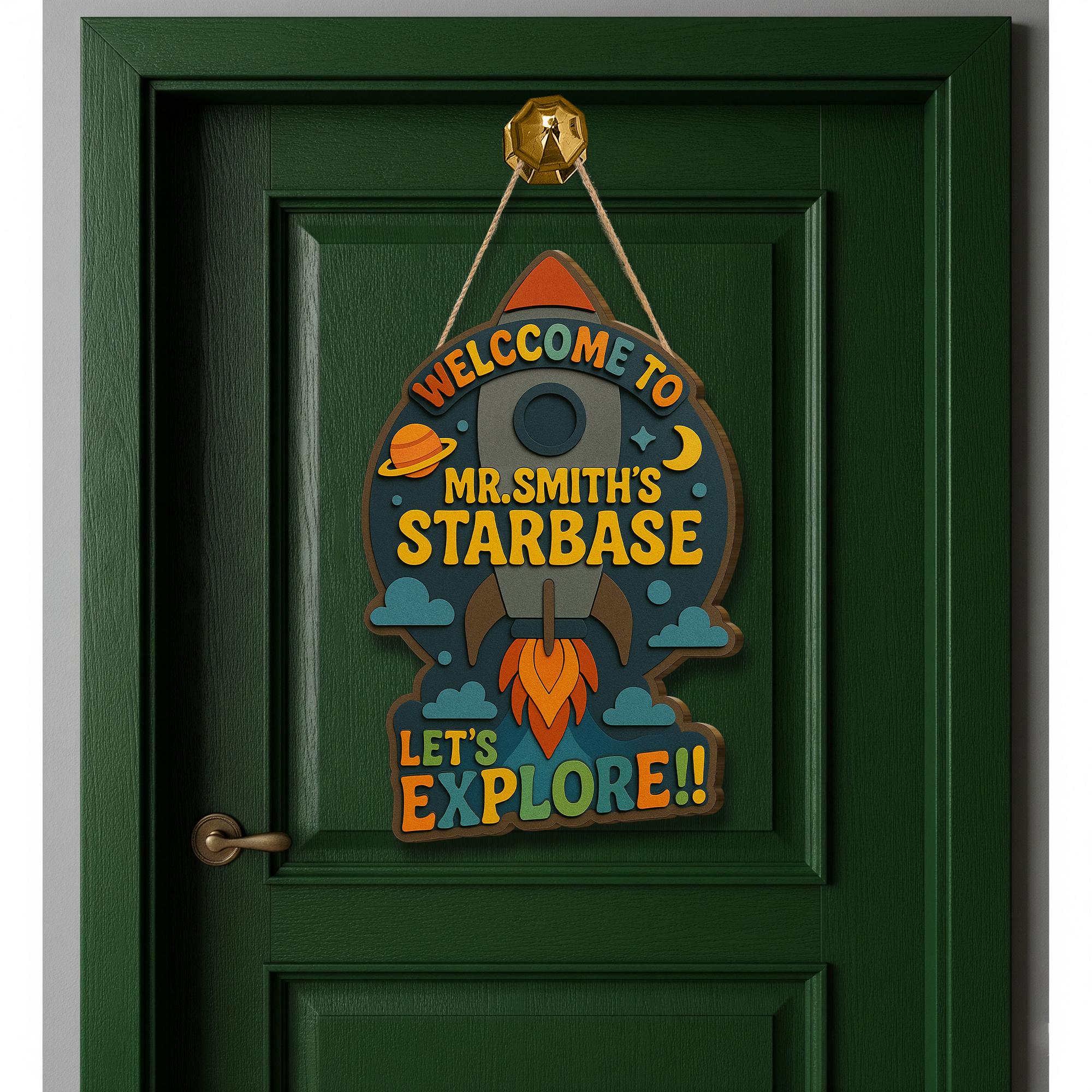 Custom Classroom Door Sign, Rocket Theme Back to School Sign, Teacher Name Sign, Outer Space Decor, Wooden Welcome Sign, Classroom Decor