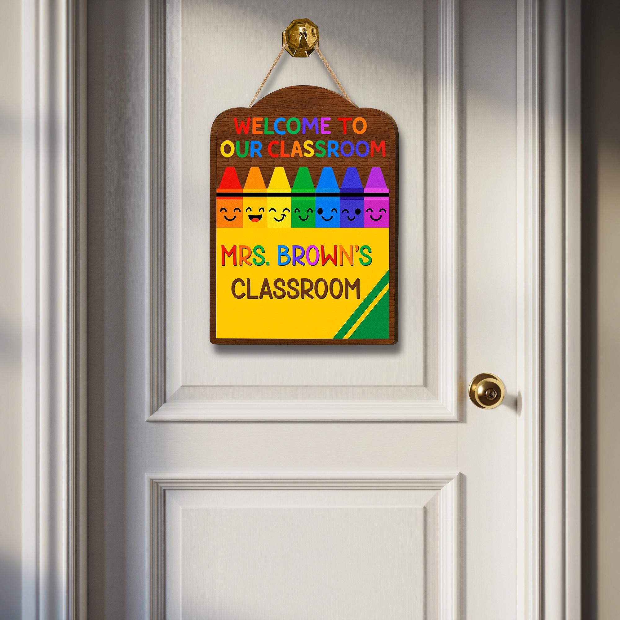 Personalized Crayon Teacher Door Sign, Welcome to Our Classroom Sign, Custom Name Rainbow School Decor for Teachers, Educators, School Decor