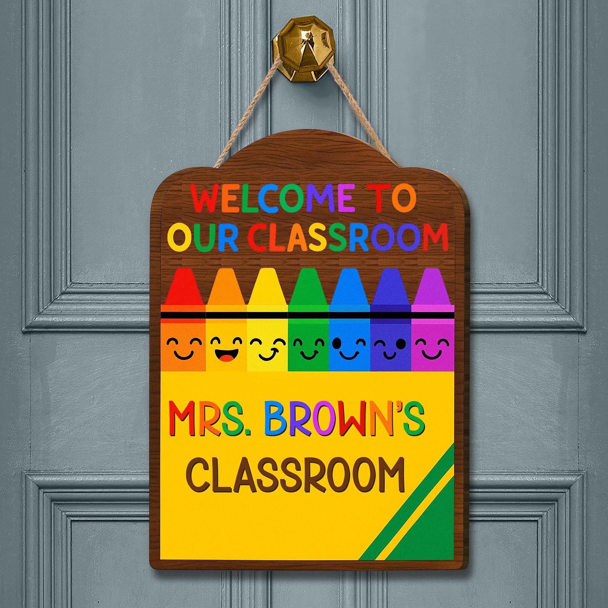 Personalized Crayon Teacher Door Sign, Welcome to Our Classroom Sign, Custom Name Rainbow School Decor for Teachers, Educators, School Decor