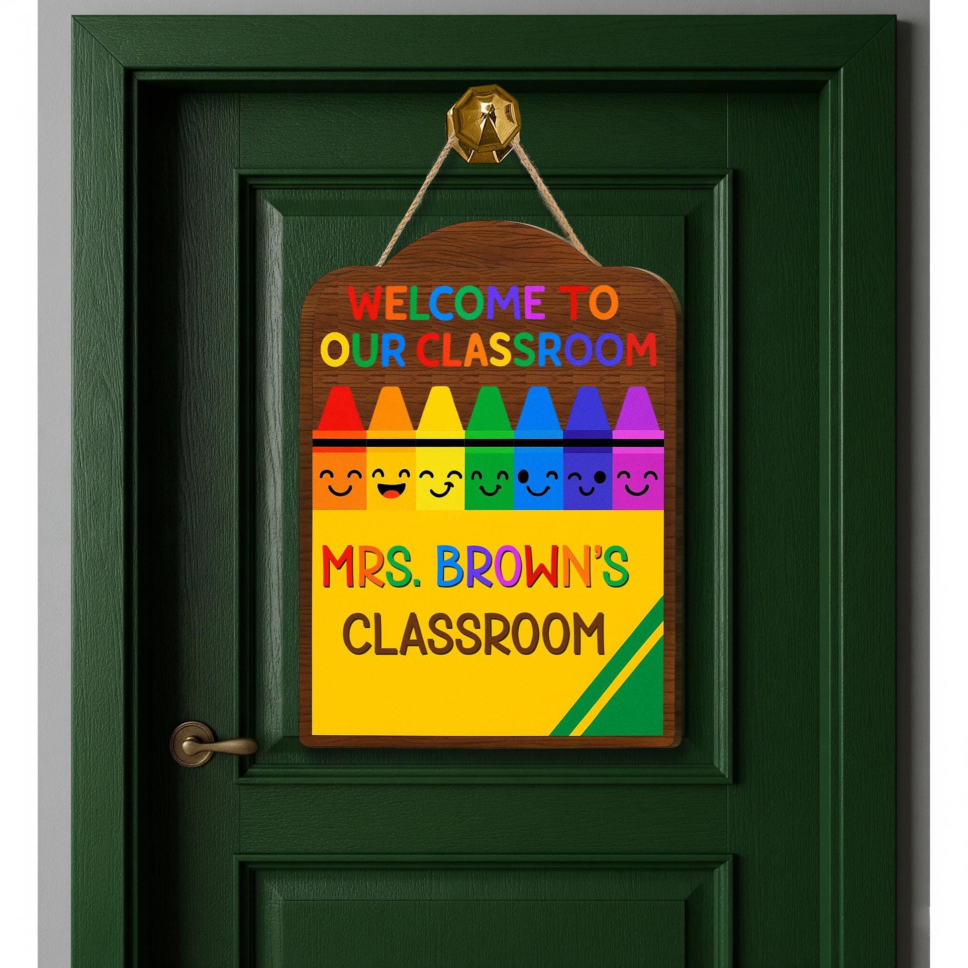 Personalized Crayon Teacher Door Sign, Welcome to Our Classroom Sign, Custom Name Rainbow School Decor for Teachers, Educators, School Decor