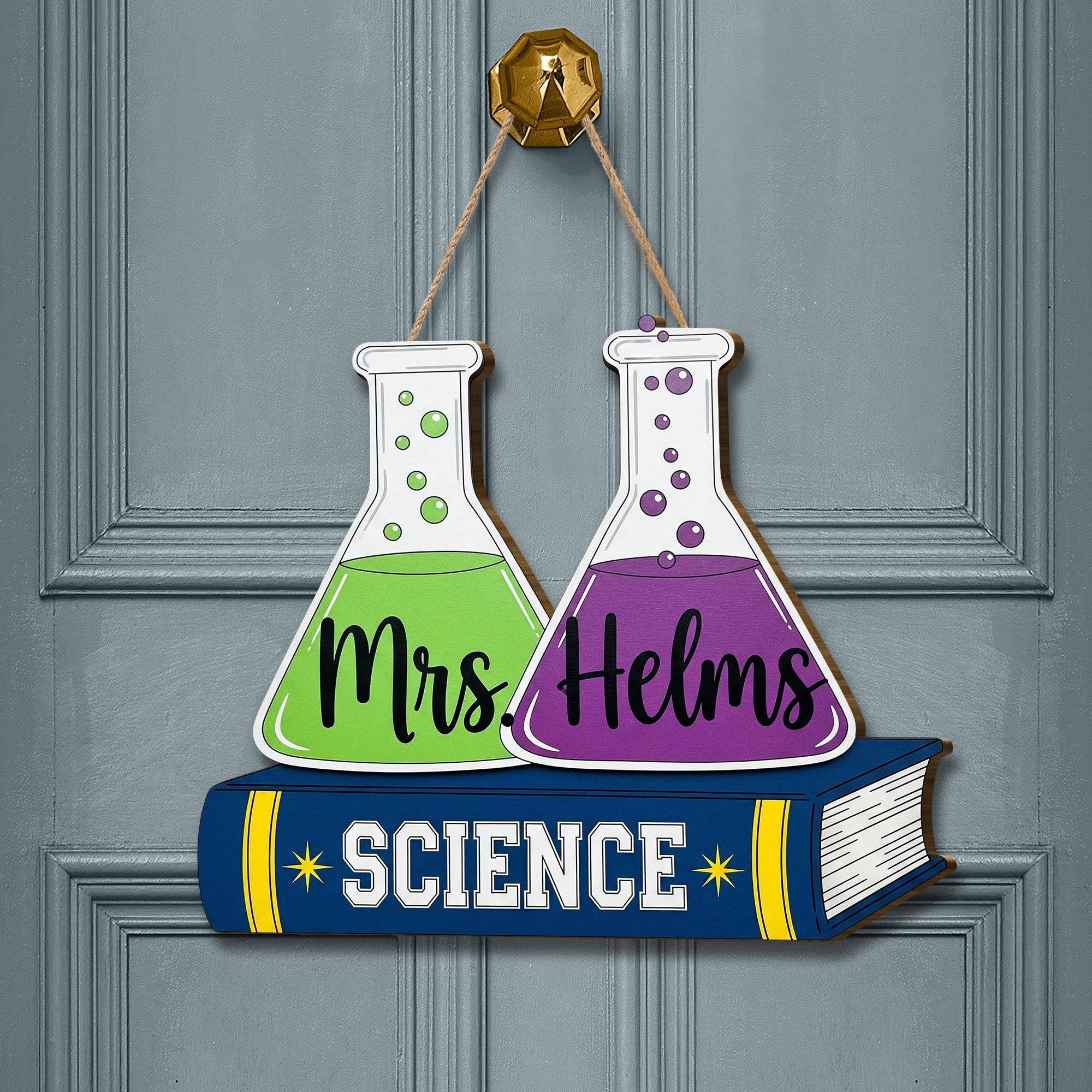 Personalized Science Teacher Door Sign with Beakers – Custom Classroom Decor for Teachers, STEM Back to School Gift for Science Lovers