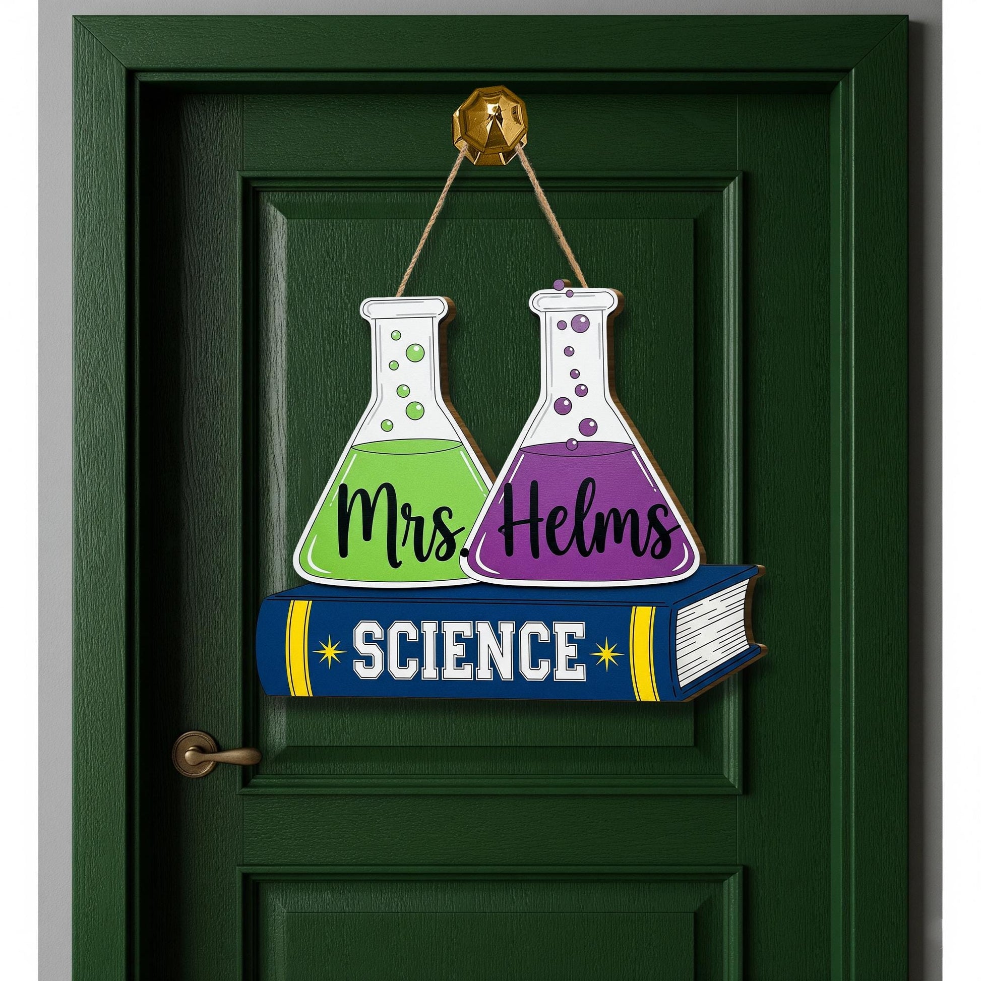 Personalized Science Teacher Door Sign with Beakers – Custom Classroom Decor for Teachers, STEM Back to School Gift for Science Lovers