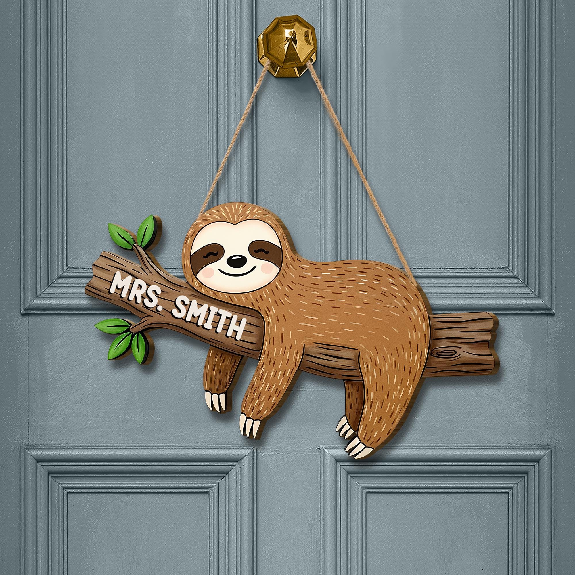 Personalized Sloth Teacher Door Sign – Custom Hanging Classroom Decor with Name on Branch, Cute Back to School Gift for Teachers, Educators