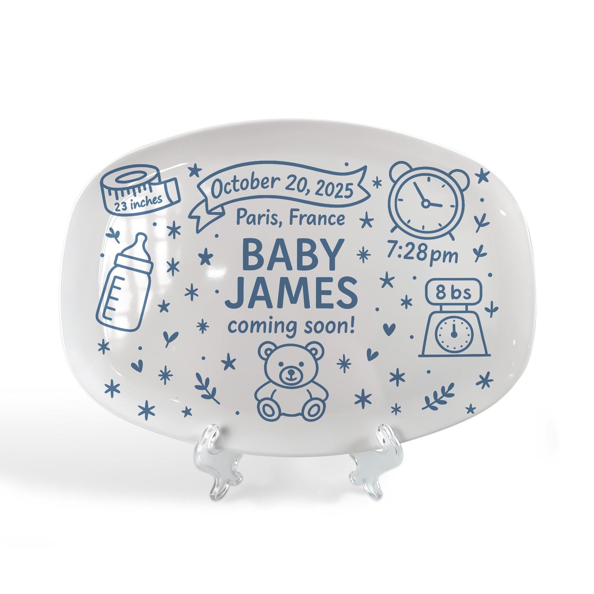 Custom Baby Announcement Plate, Personalized Birth Stats Platter, Newborn Keepsake Gift, Baby Shower Decor, Coming Soon Sign
