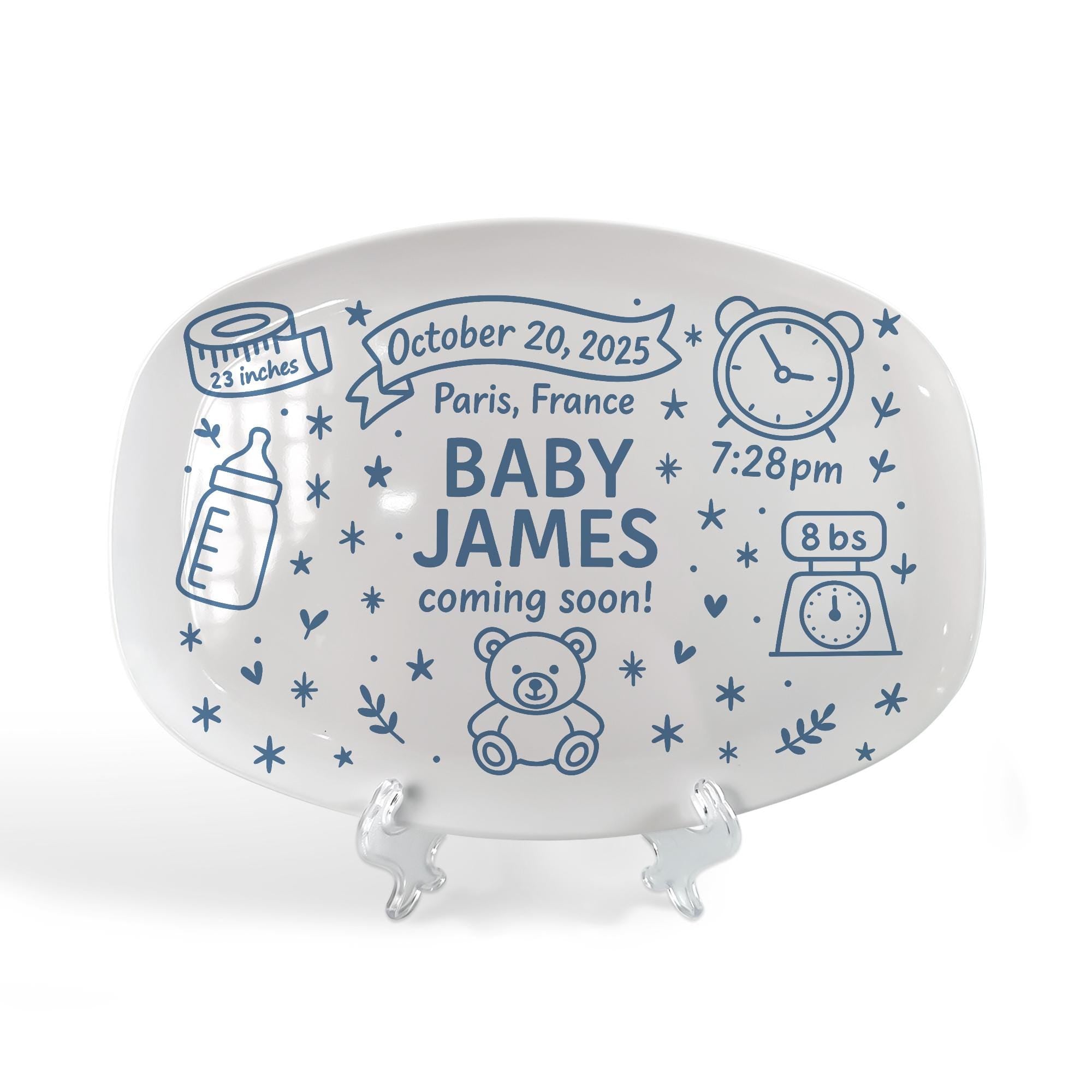 Custom Baby Announcement Plate, Personalized Birth Stats Platter, Newborn Keepsake Gift, Baby Shower Decor, Coming Soon Sign