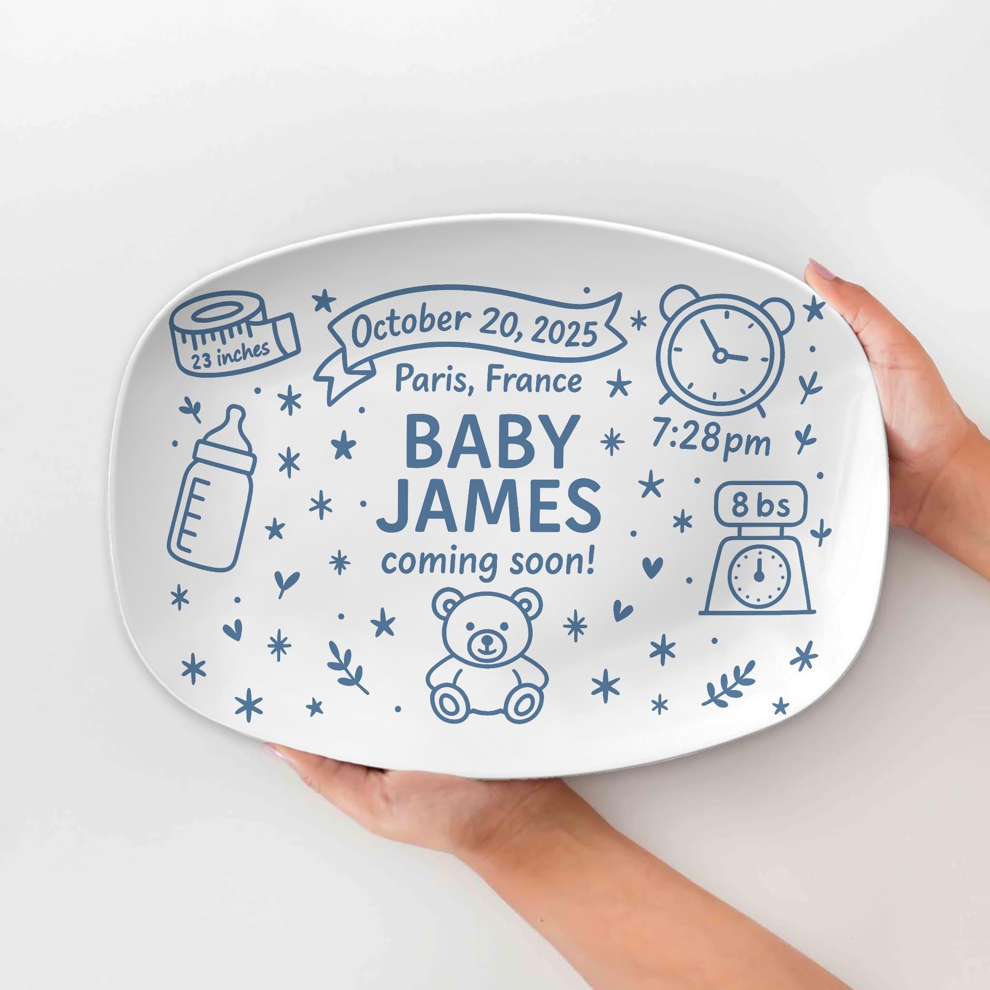 Custom Baby Announcement Plate, Personalized Birth Stats Platter, Newborn Keepsake Gift, Baby Shower Decor, Coming Soon Sign