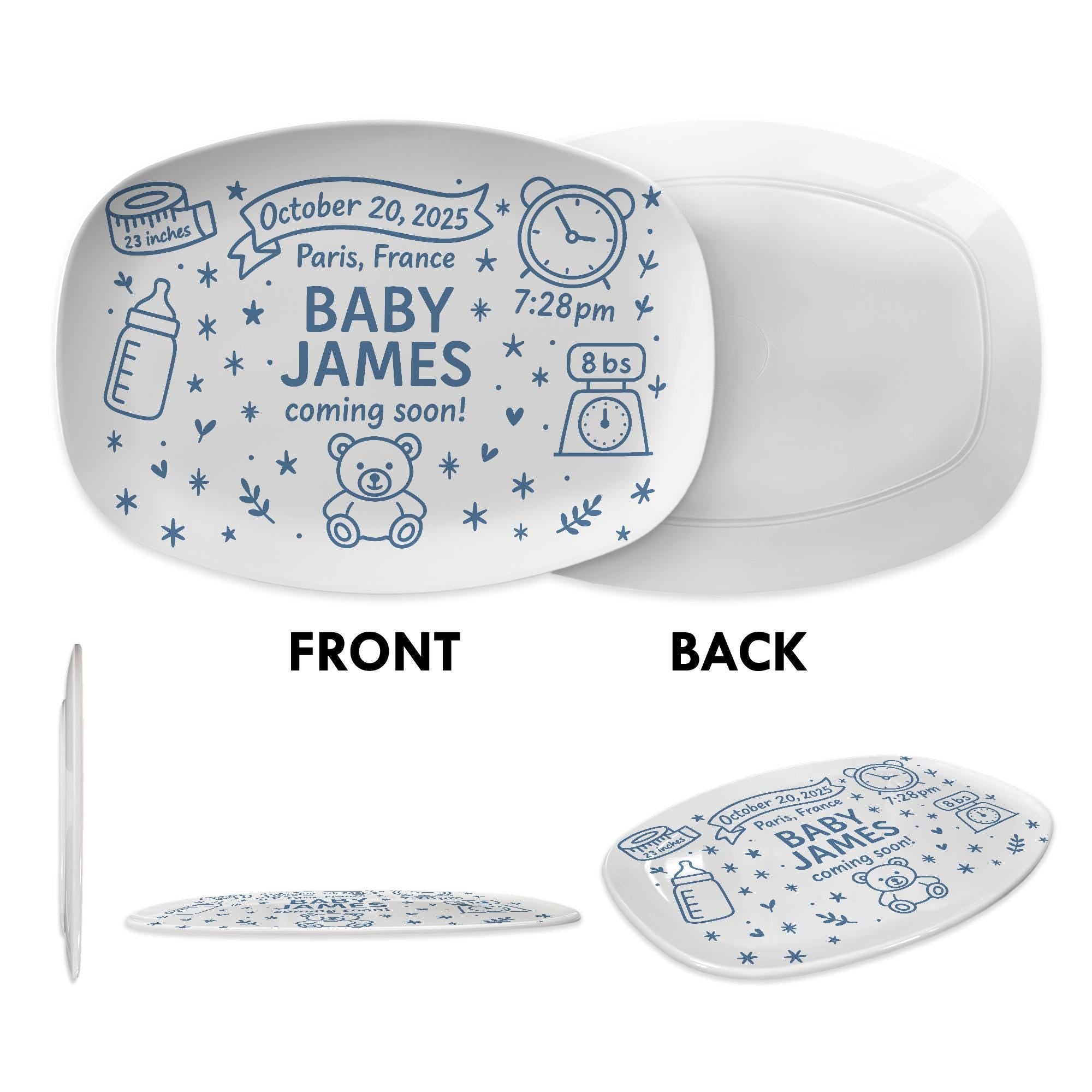 Custom Baby Announcement Plate, Personalized Birth Stats Platter, Newborn Keepsake Gift, Baby Shower Decor, Coming Soon Sign