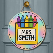 Custom 3D Crayon Teacher Sign, Back to School Classroom Door Decor, Personalized Wooden Rainbow Name Sign, Teacher Gift