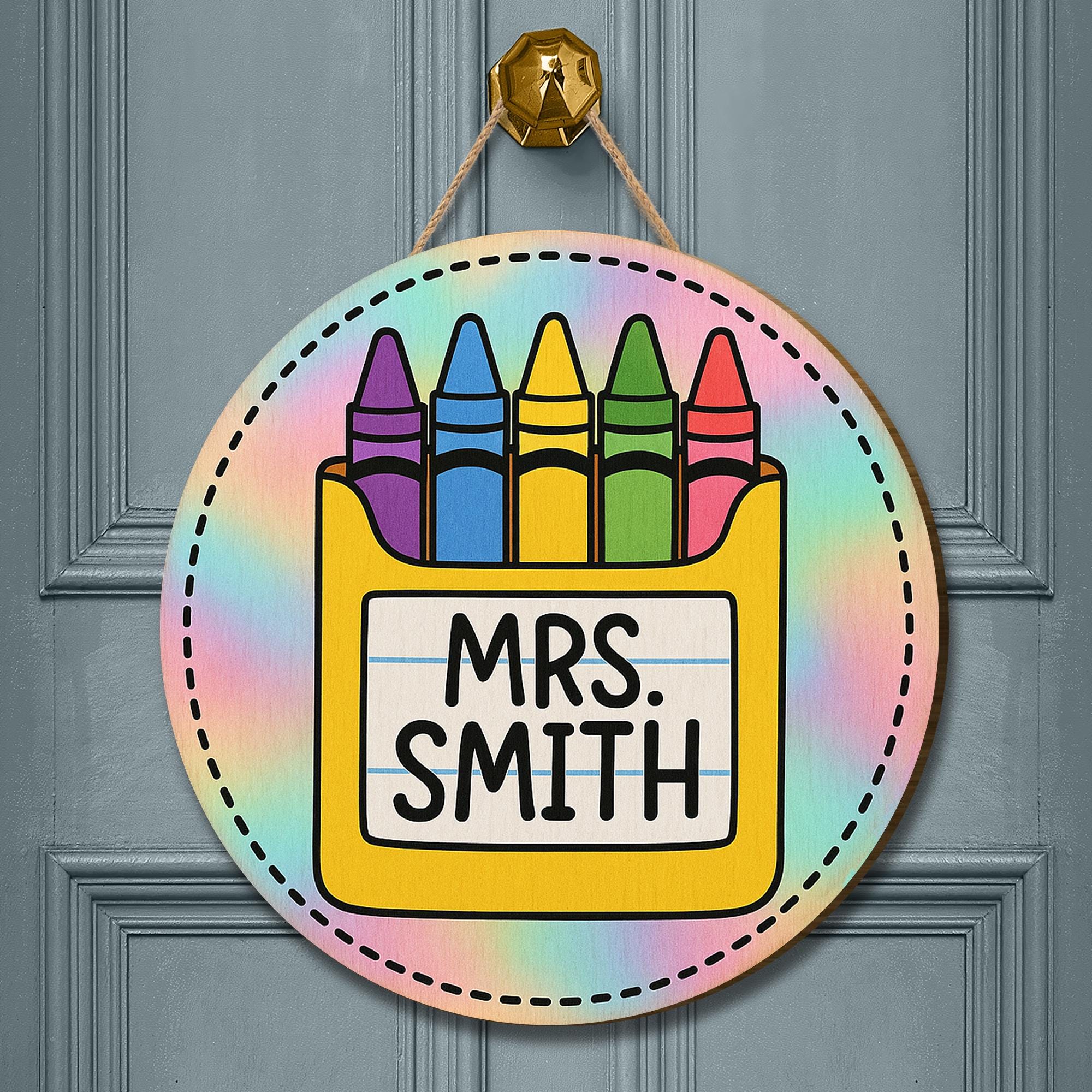 Custom 3D Crayon Teacher Sign, Back to School Classroom Door Decor, Personalized Wooden Rainbow Name Sign, Teacher Gift