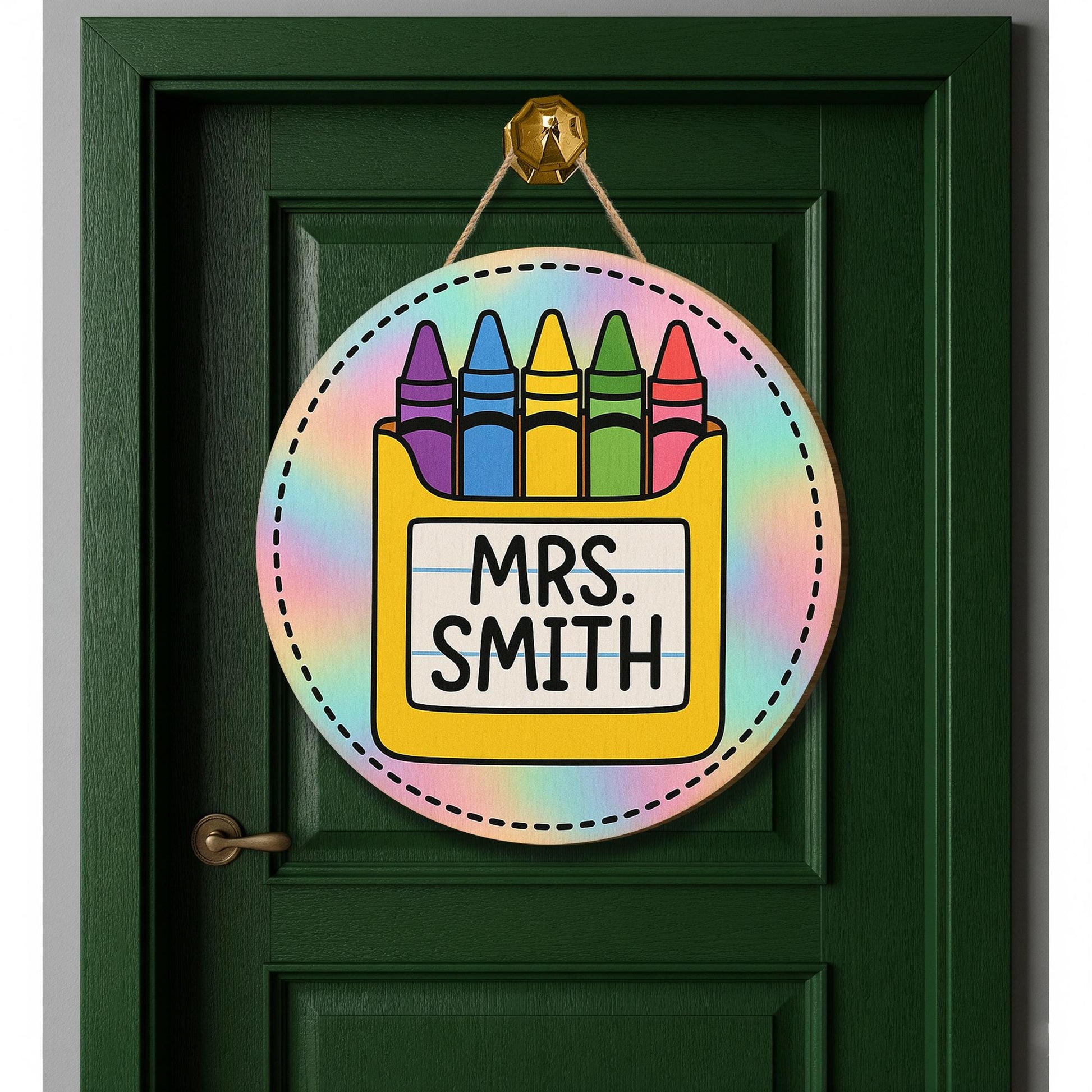 Custom 3D Crayon Teacher Sign, Back to School Classroom Door Decor, Personalized Wooden Rainbow Name Sign, Teacher Gift