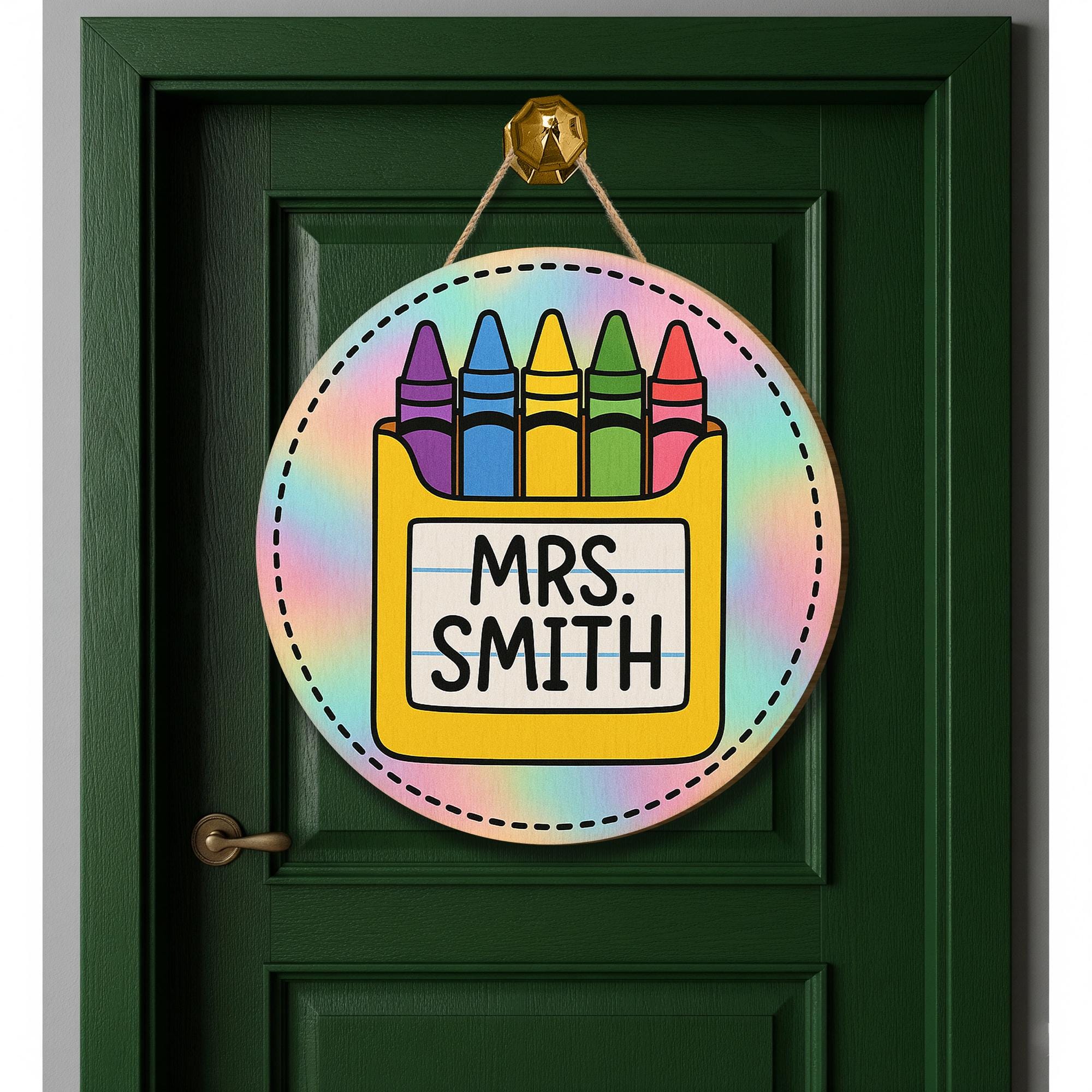 Custom 3D Crayon Teacher Sign, Back to School Classroom Door Decor, Personalized Wooden Rainbow Name Sign, Teacher Gift