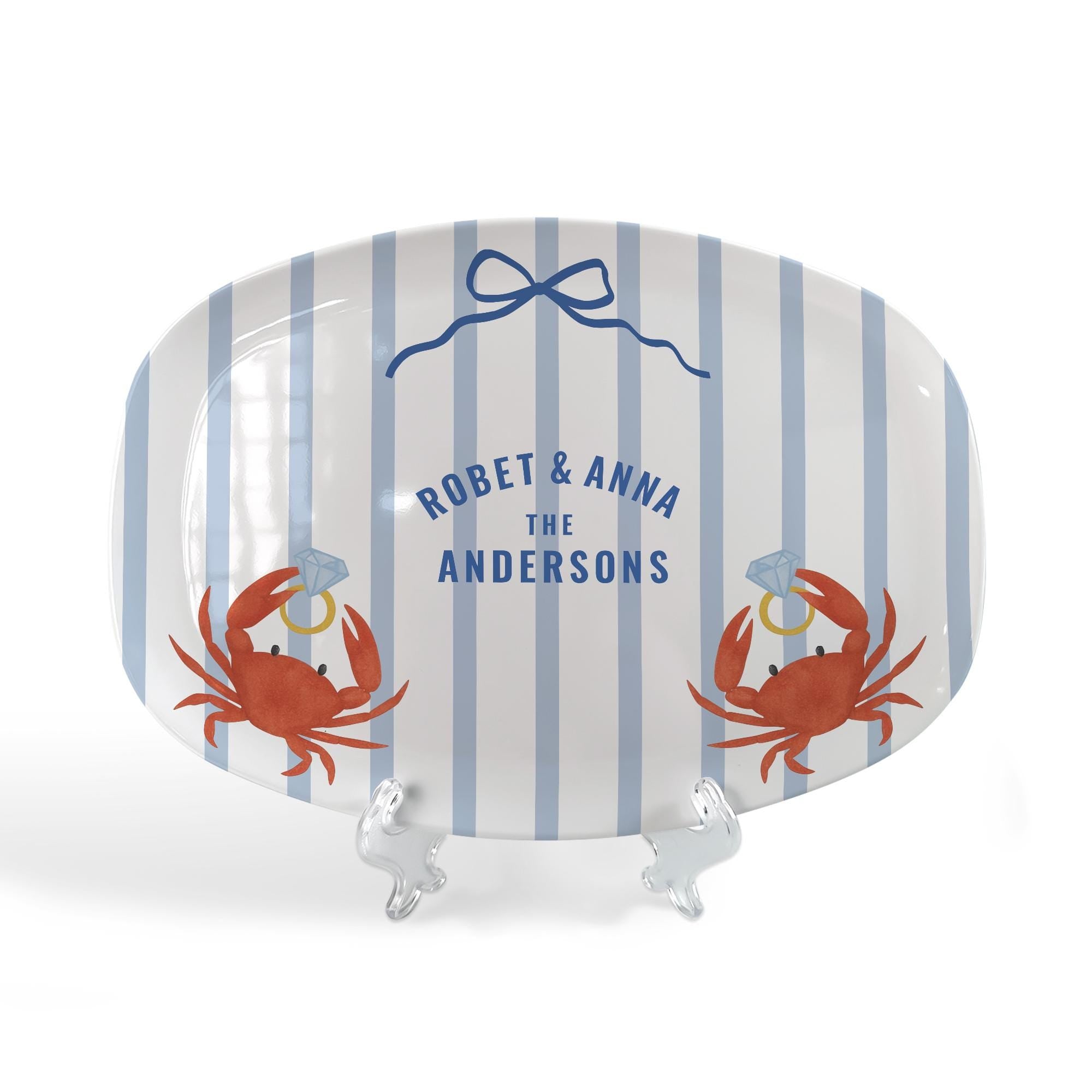 Custom Beach Engagement Platter – Personalized Crab Couple Plate – Nautical Wedding Gift – Coastal Bridal Shower Decor – Decor only