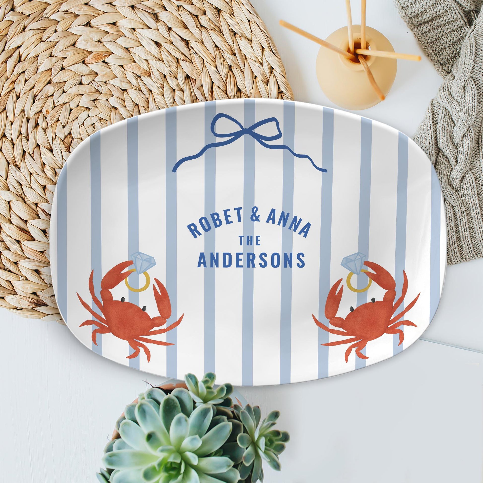 Custom Beach Engagement Platter – Personalized Crab Couple Plate – Nautical Wedding Gift – Coastal Bridal Shower Decor – Decor only