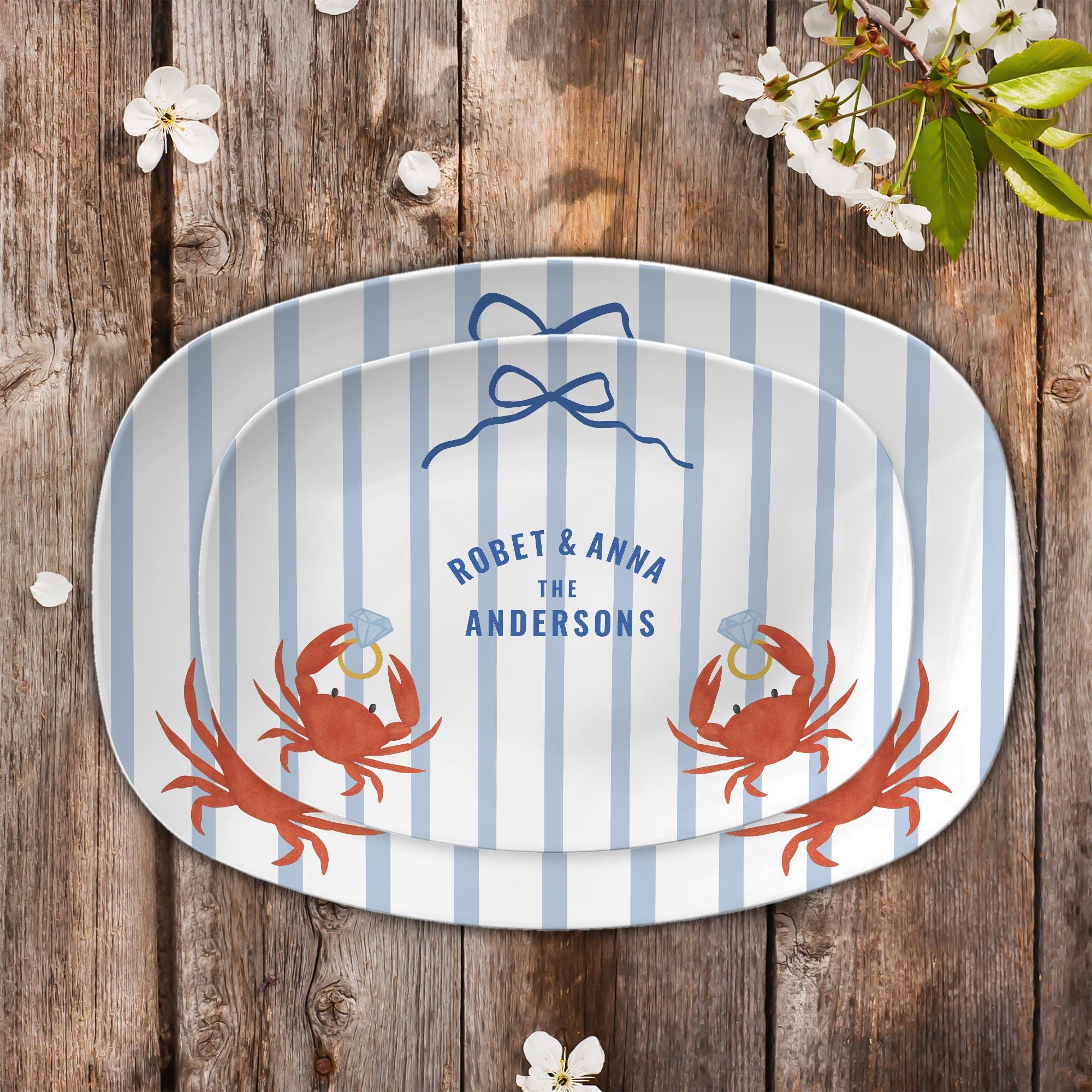 Custom Beach Engagement Platter – Personalized Crab Couple Plate – Nautical Wedding Gift – Coastal Bridal Shower Decor – Decor only