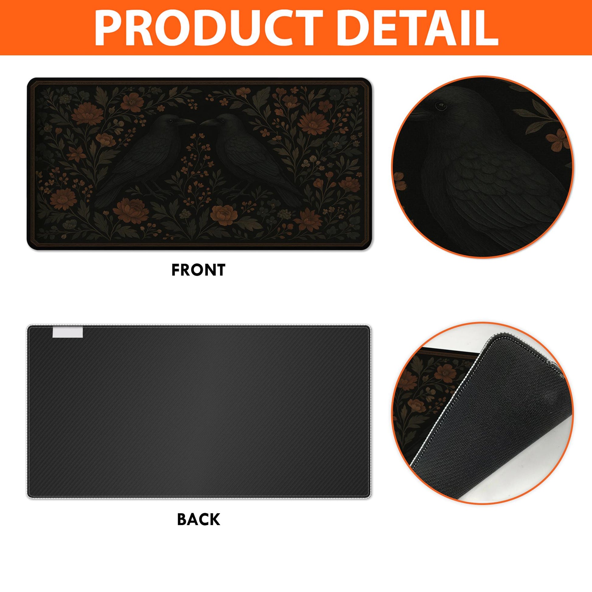 Dark Academia Mouse Pad – Gothic Floral Raven Desk Mat – Aesthetic Black Desk Decor – Cottagecore Office Accessory – Vintage Scholar Vibe