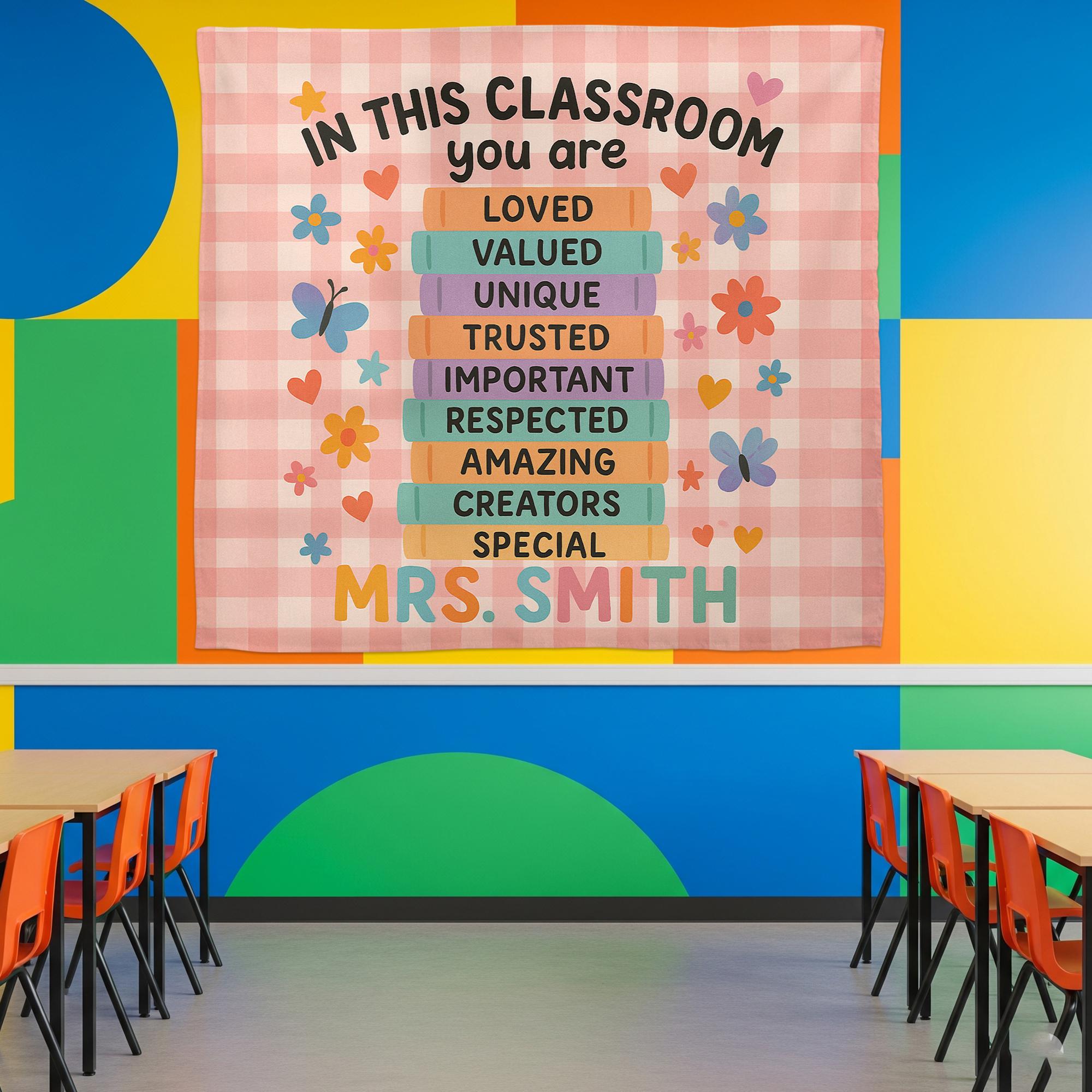 Classroom Tapestry Decor, In This Classroom You Are Banner, Teacher Wall Sign, Back to School Motivational Poster for Students