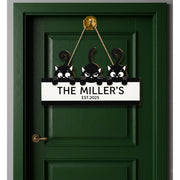 Custom Cat Family Name Sign – Personalized Wooden Door Sign with Cute Black Cat, Housewarming Gift, Pet Lover Decor, Established Year Plaque