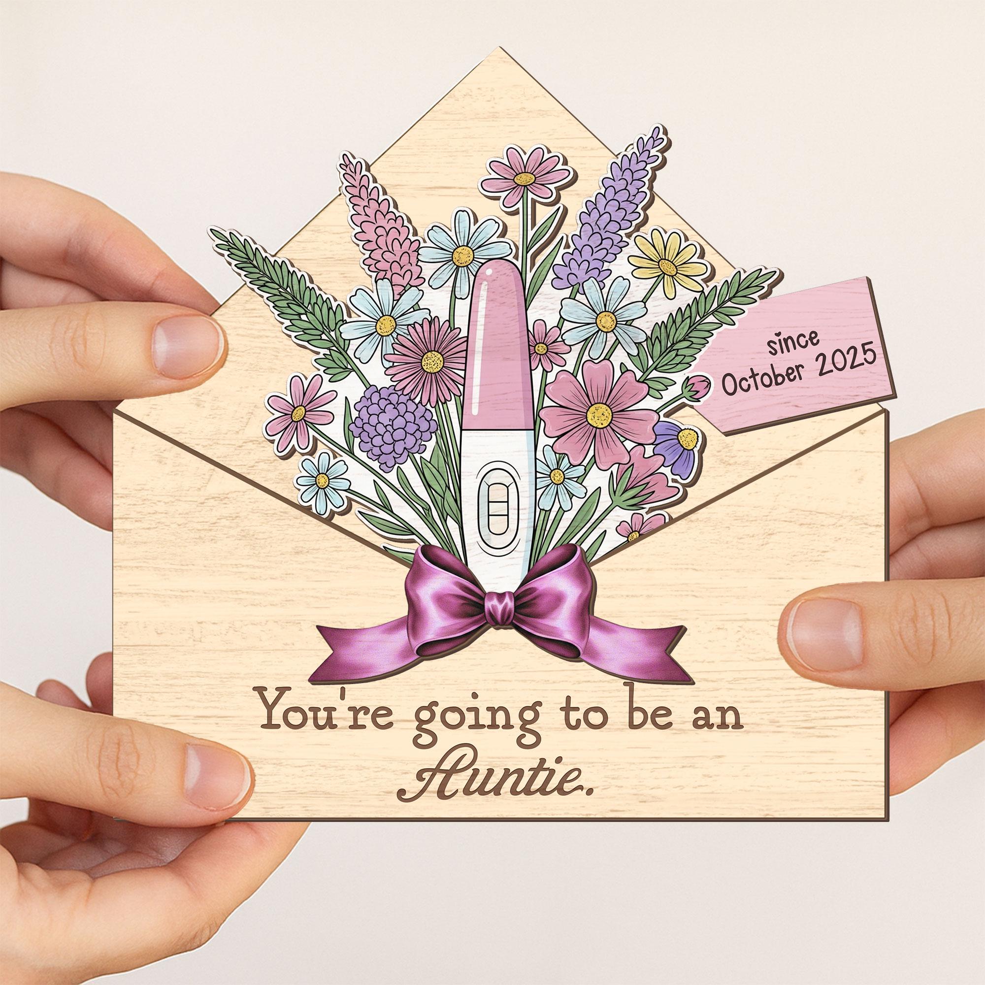 Custom Wooden Pregnancy Test Flower Bouquet | Auntie Baby Announcement Gift | Envelope Keepsake Reveal | October 2025 Pregnancy Reveal