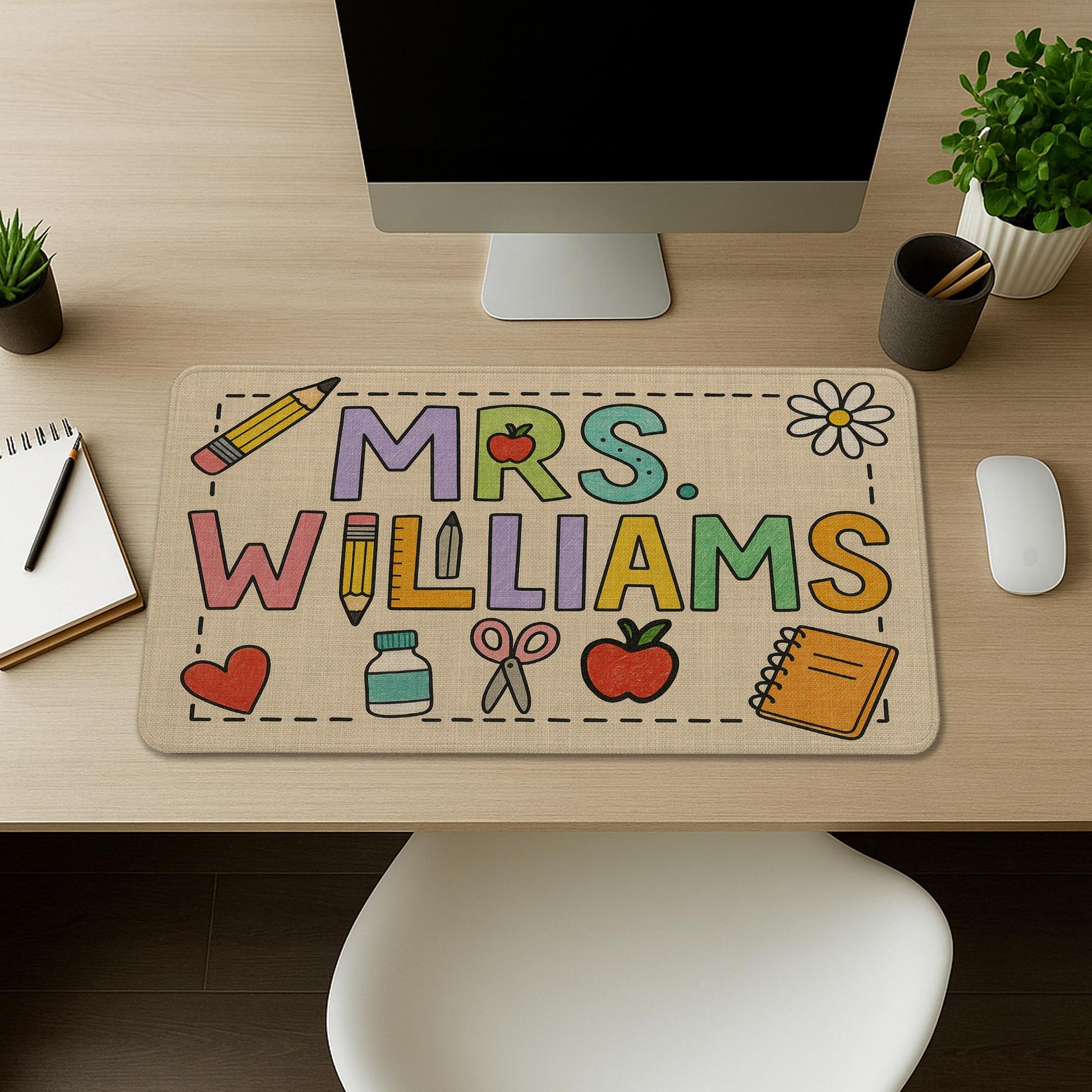 Custom Teacher Mouse Pad – Personalized Classroom Desk Mat with Name – Cute School Supply Gift – Back to School Teacher Appreciation