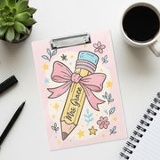 Custom Coquette Teacher Clipboard, Personalized Pink Pencil Back to School Gift, Cute Floral Office Supply, Name Clipboard for Class