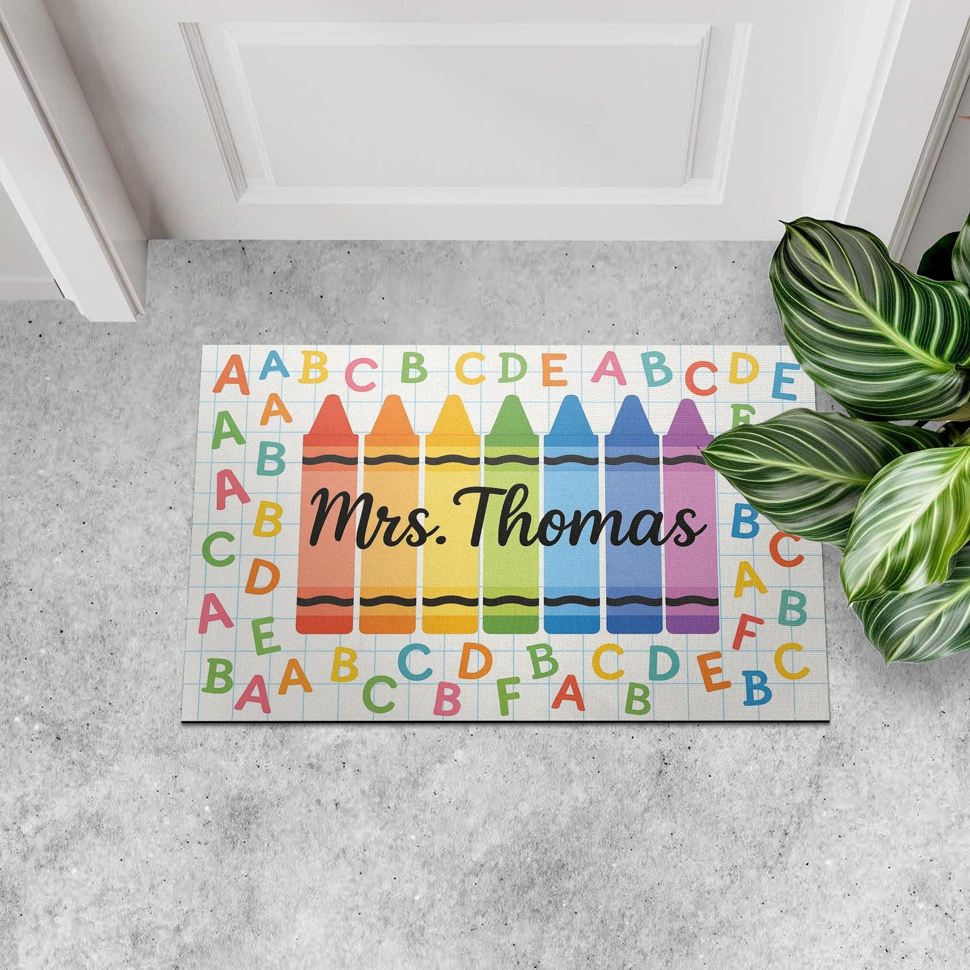 Crayon Alphabet Teacher Doormat, Custom Classroom Rug, Personalized Back to School Mat, Classroom Welcome Floor Decor