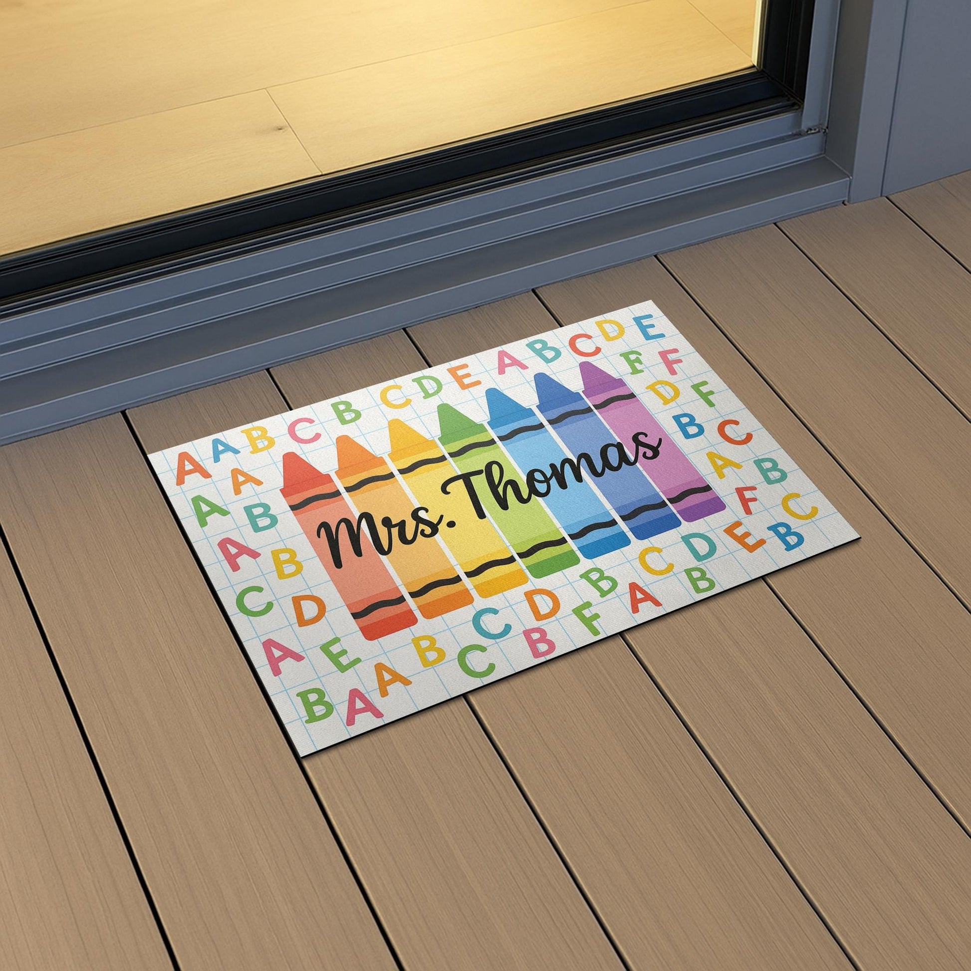 Crayon Alphabet Teacher Doormat, Custom Classroom Rug, Personalized Back to School Mat, Classroom Welcome Floor Decor