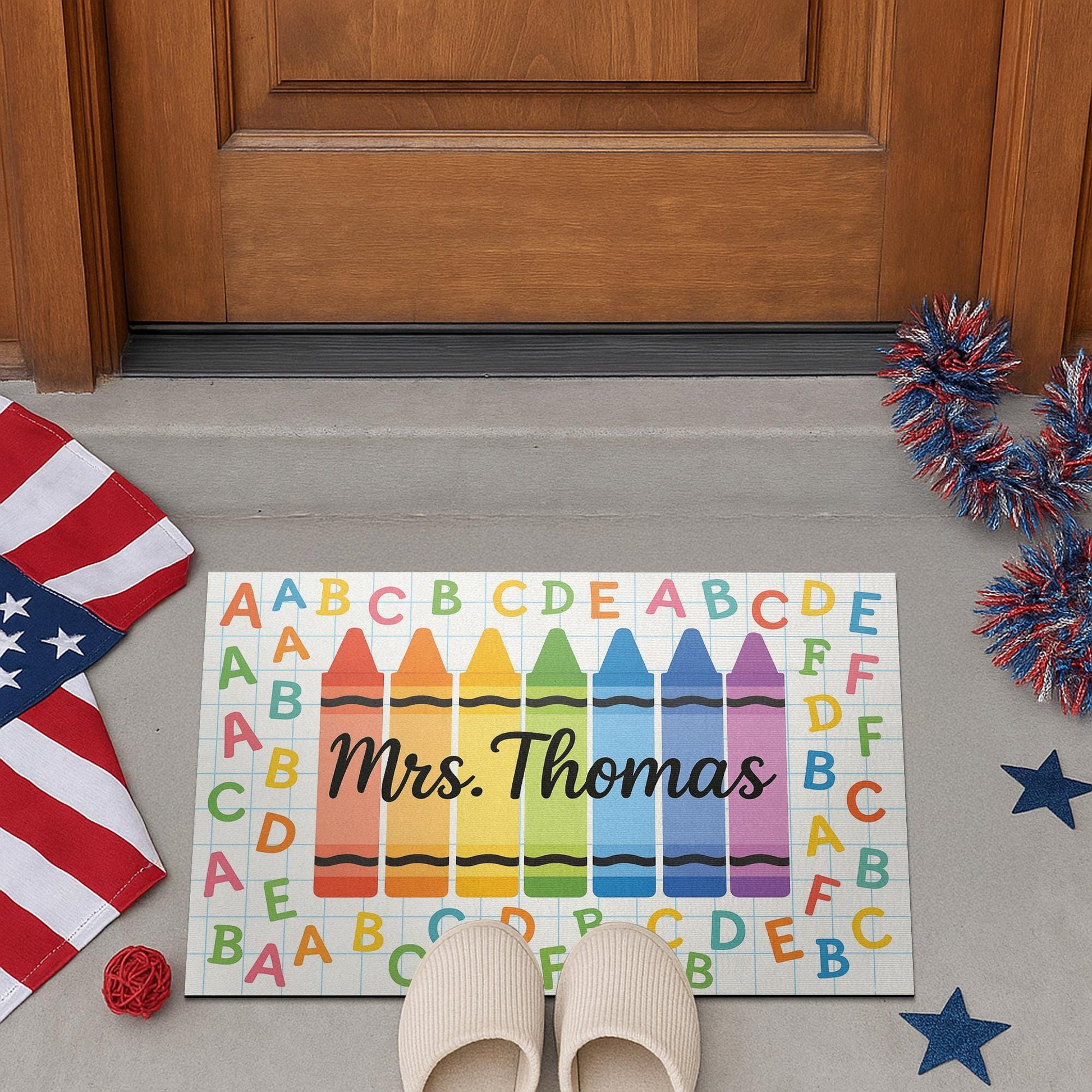Crayon Alphabet Teacher Doormat, Custom Classroom Rug, Personalized Back to School Mat, Classroom Welcome Floor Decor