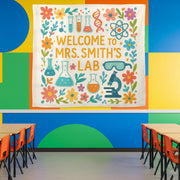 Personalized Science Lab Tapestry, Classroom Wall Decor, Cute Teacher Banner, Chemistry Poster, Floral STEM Lab Decoration,Science Lab Decor