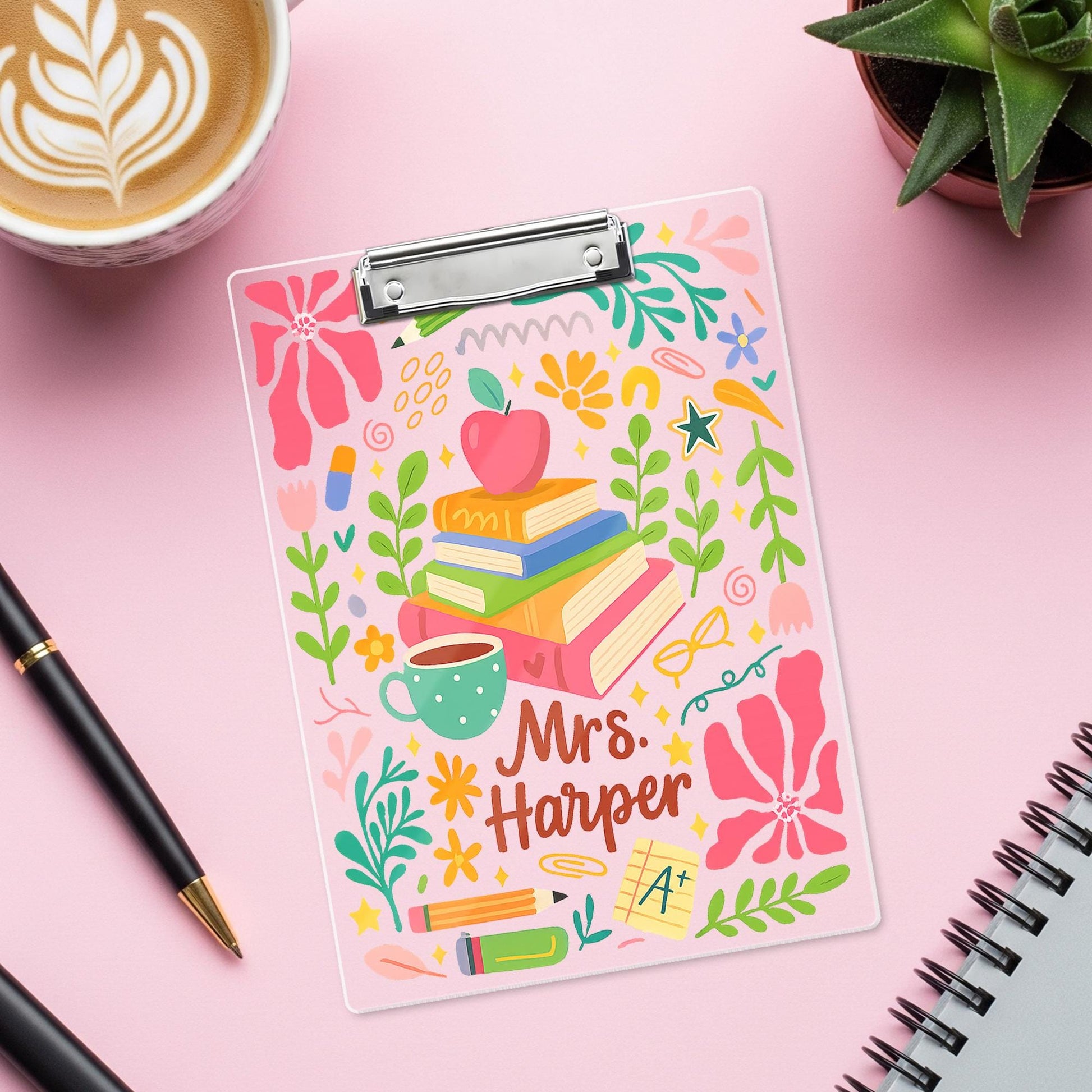 Personalized Clipboard for Teacher, Colorful Floral Acrylic Dry Erase Board, Cute Back to School Classroom Gift