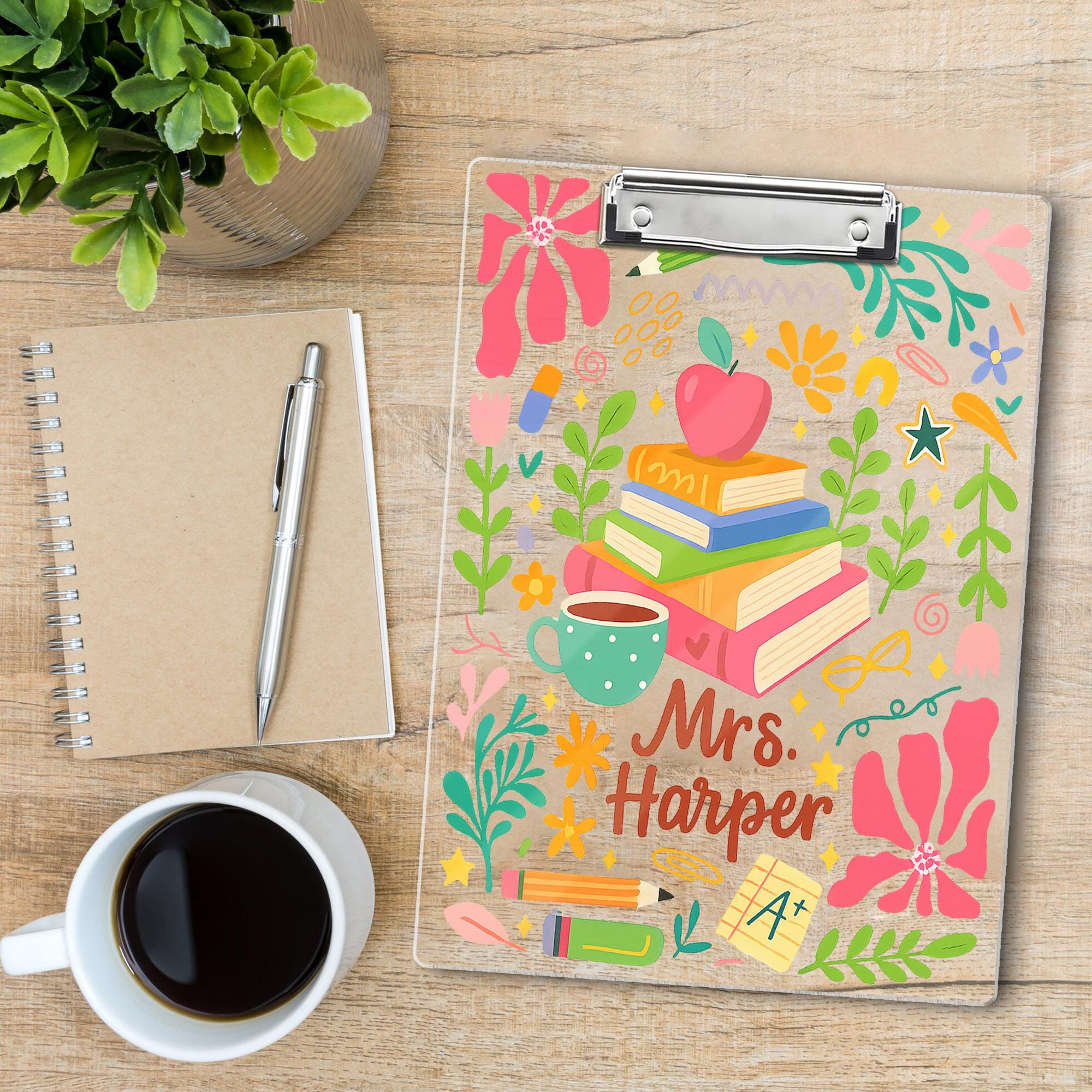 Personalized Clipboard for Teacher, Colorful Floral Acrylic Dry Erase Board, Cute Back to School Classroom Gift