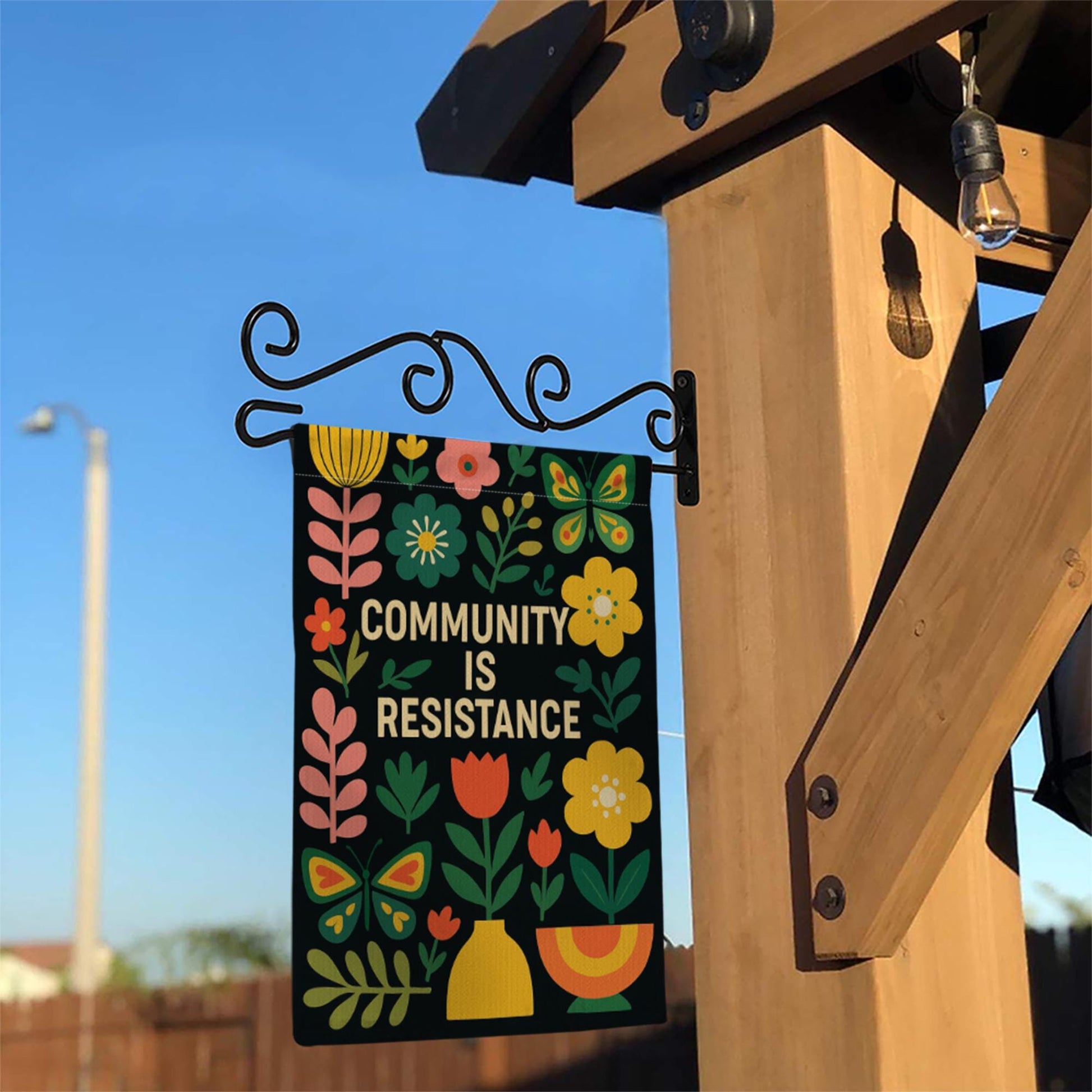 Community Is Resistance Garden Flag, Colorful Floral Yard Sign, Social Justice Outdoor Decor, Mutual Aid Activist Gift Banner