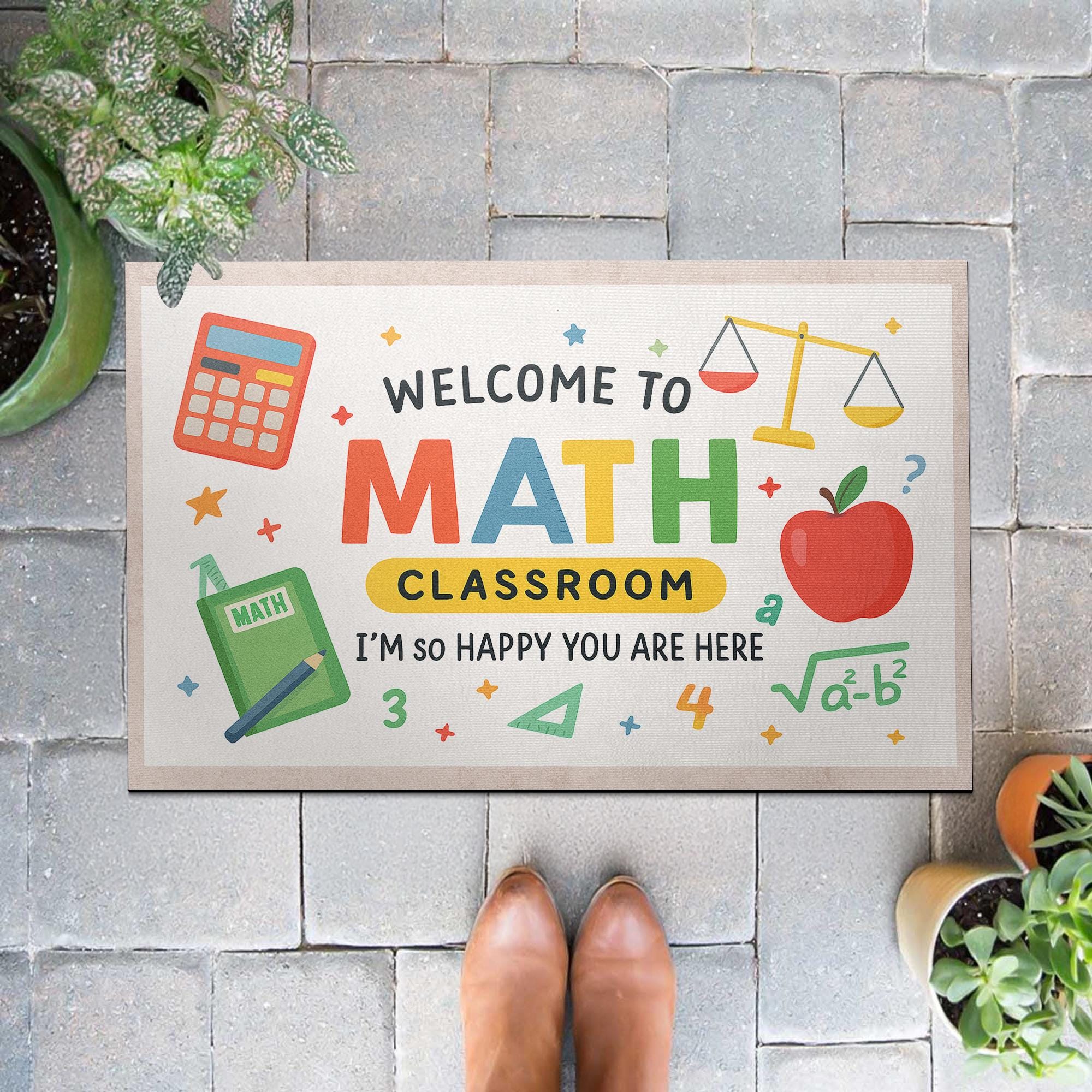Welcome to Math Classroom Doormat – Colorful Teacher Rug, Fun Math Decor for Doorway, Back to School Mat for Classroom Entry, Teacher Mat