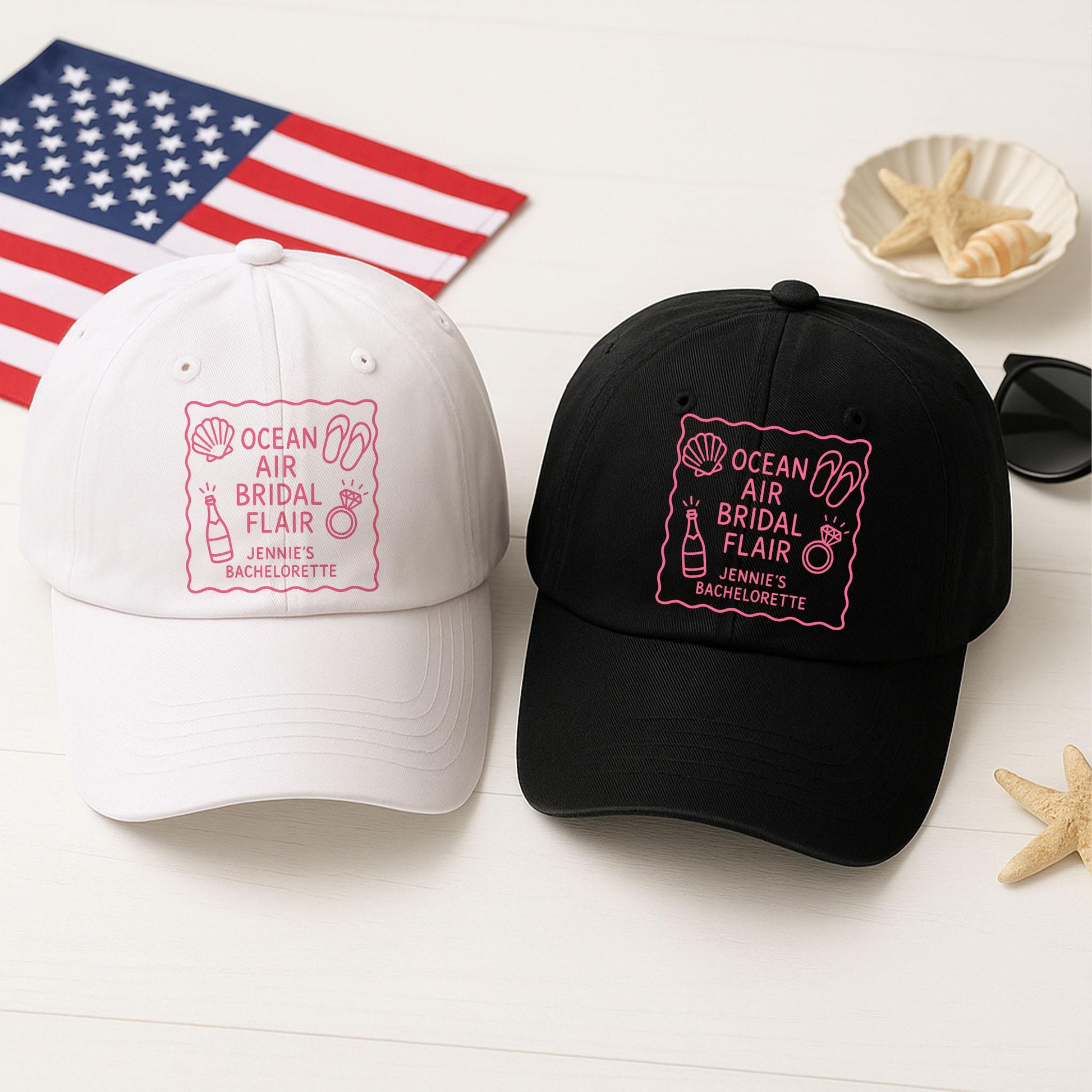 Custom Bachelorette Party Hat, Ocean Air Bridal Flair Cap, Beach Bride Hat, Summer Bachelorette Favor, Party Bridal Hat, Bride team hat