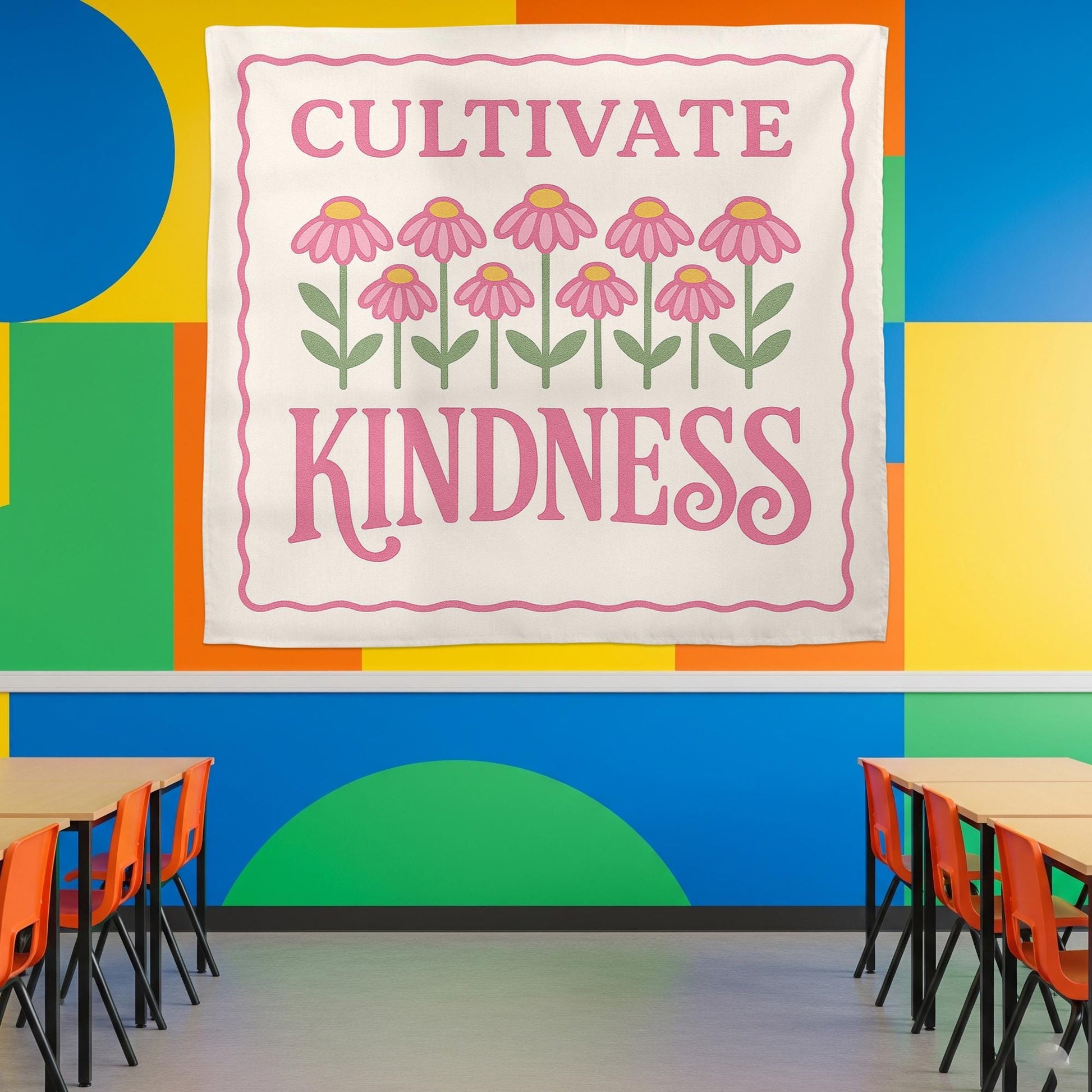 Cultivate Kindness Classroom Tapestry, Inspirational Teacher Wall Banner, Floral Motivational Decor, Kindness Quote School Sign