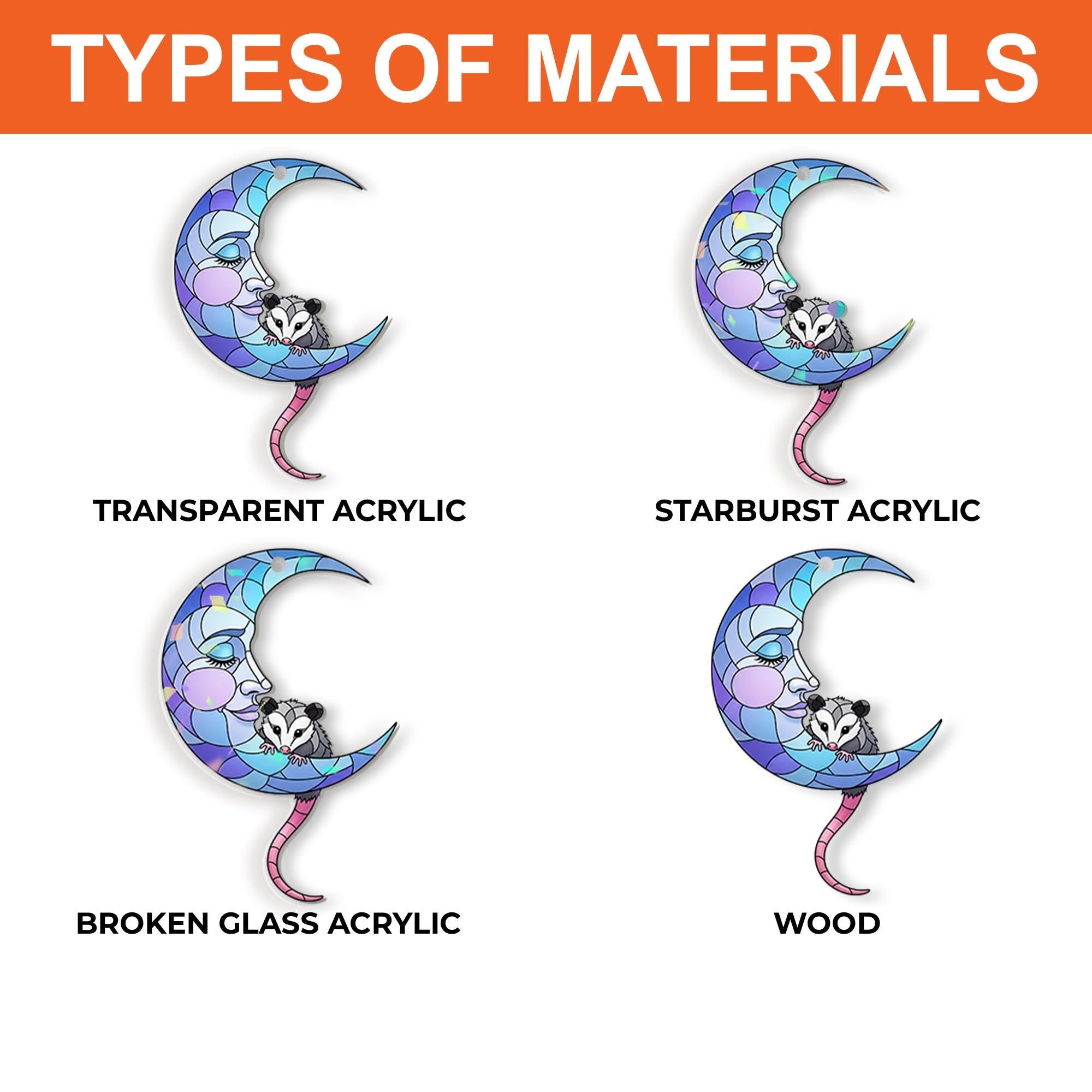 Crescent Moon Opossum Earrings, Stained Glass Look Dangle Jewelry, Pastel Possum Earrings, Cute Animal Gift for Her