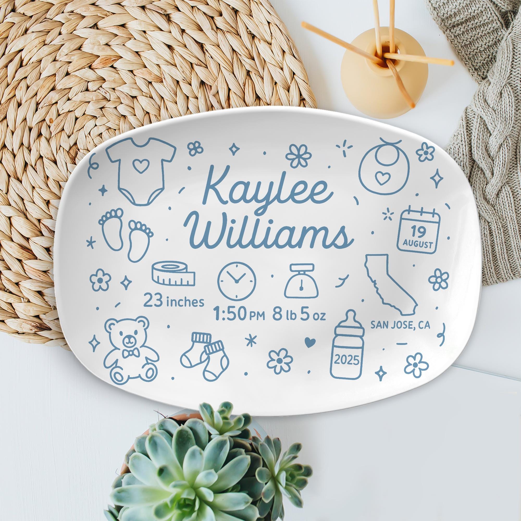 Personalized Baby Birth Platter, Custom Baby Stats Keepsake, Newborn Arrival Gift, Nursery Decor, Baby Shower Gift for New Parents