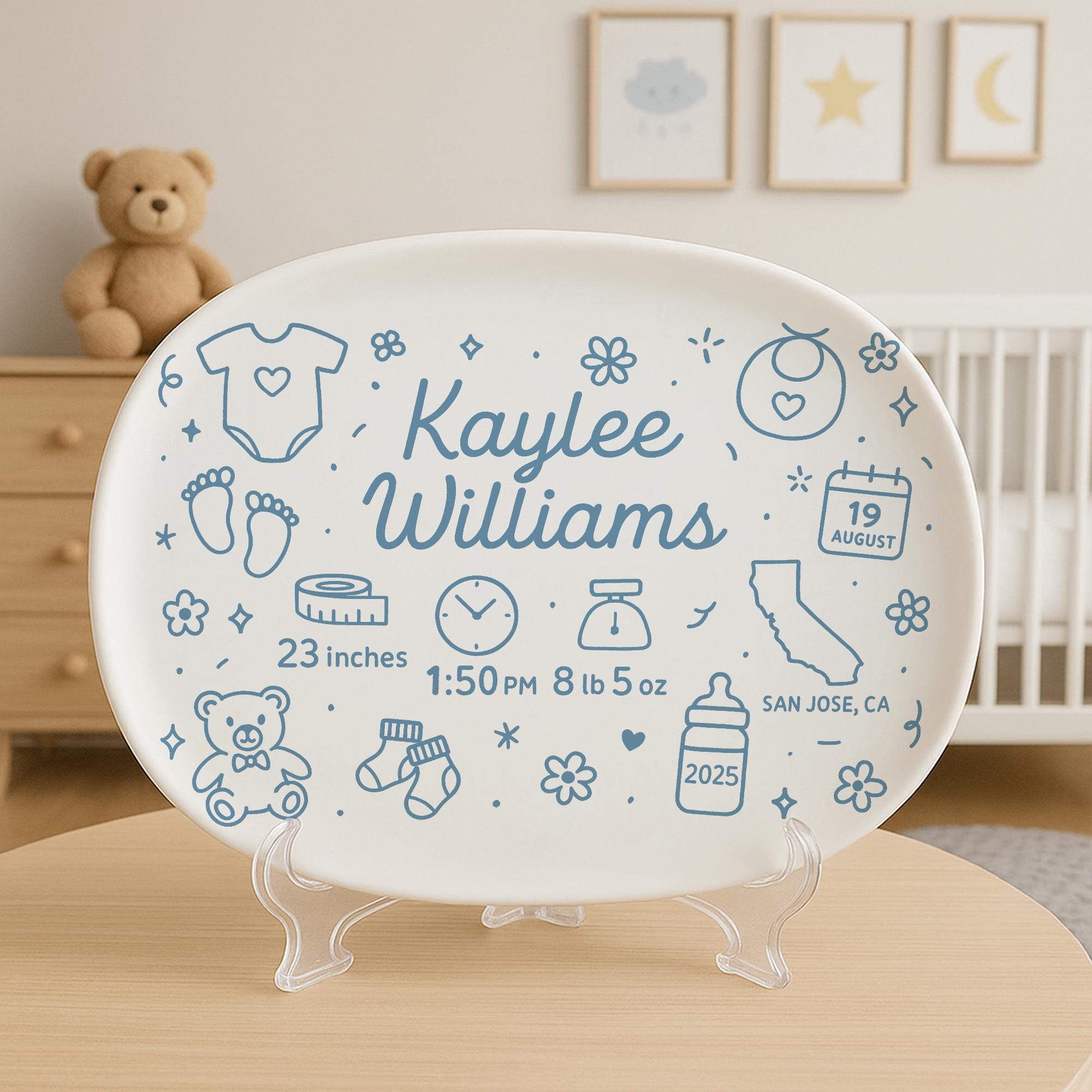 Personalized Baby Birth Platter, Custom Baby Stats Keepsake, Newborn Arrival Gift, Nursery Decor, Baby Shower Gift for New Parents