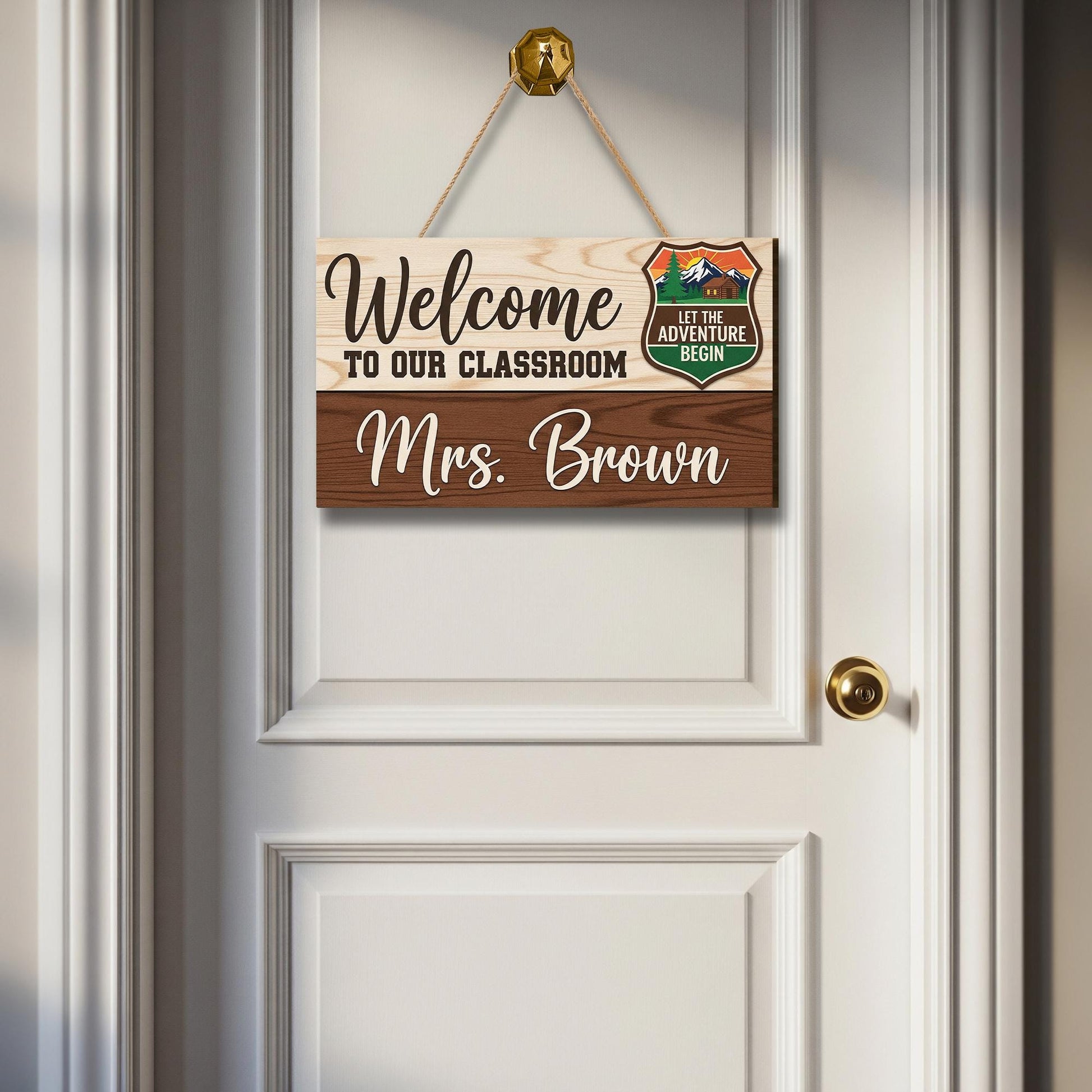 Personalized Classroom Welcome Sign | Rustic Wood Teacher Door Hanger | Back to School Decor | Let the Adventure Begin, School Wall Sign