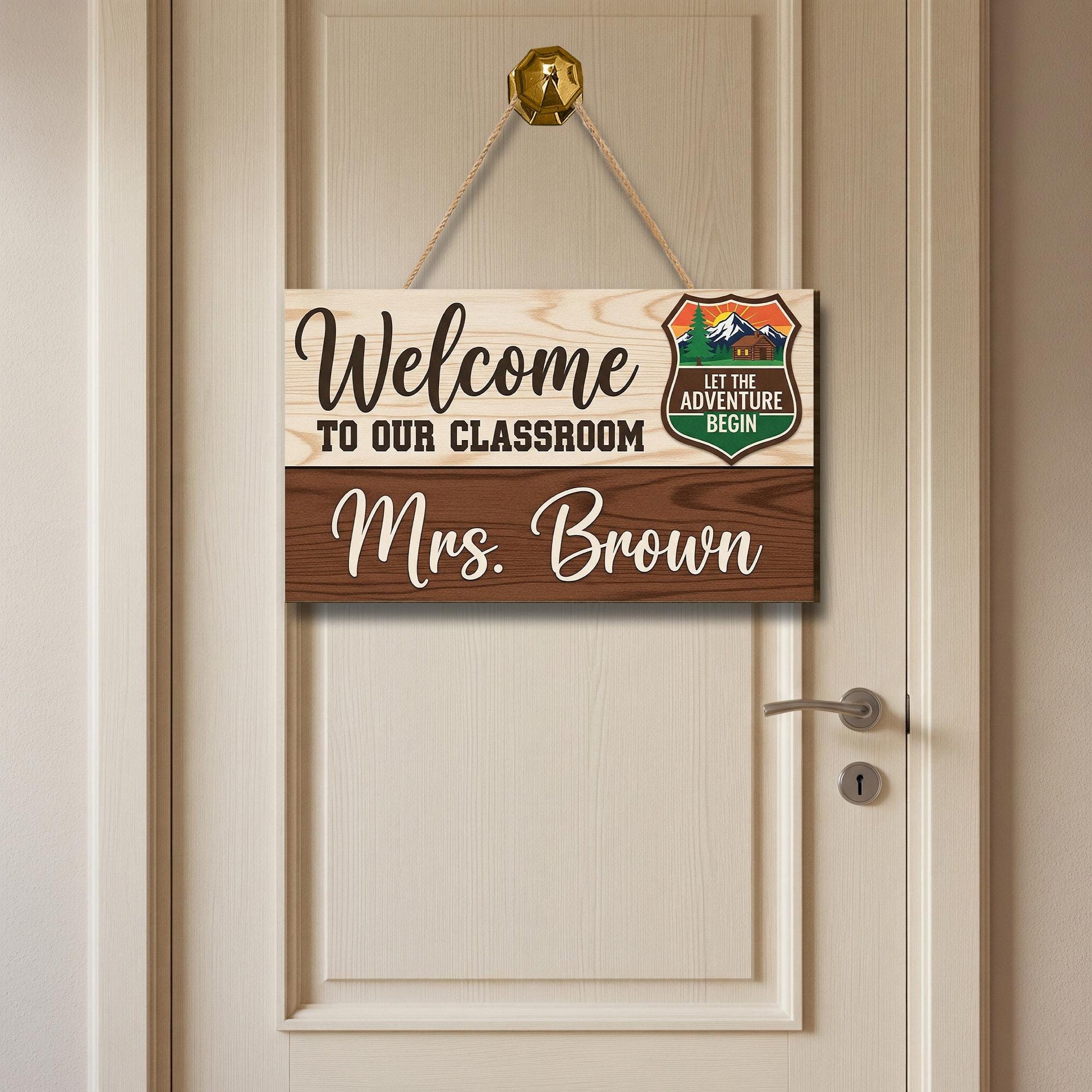 Personalized Classroom Welcome Sign | Rustic Wood Teacher Door Hanger | Back to School Decor | Let the Adventure Begin, School Wall Sign