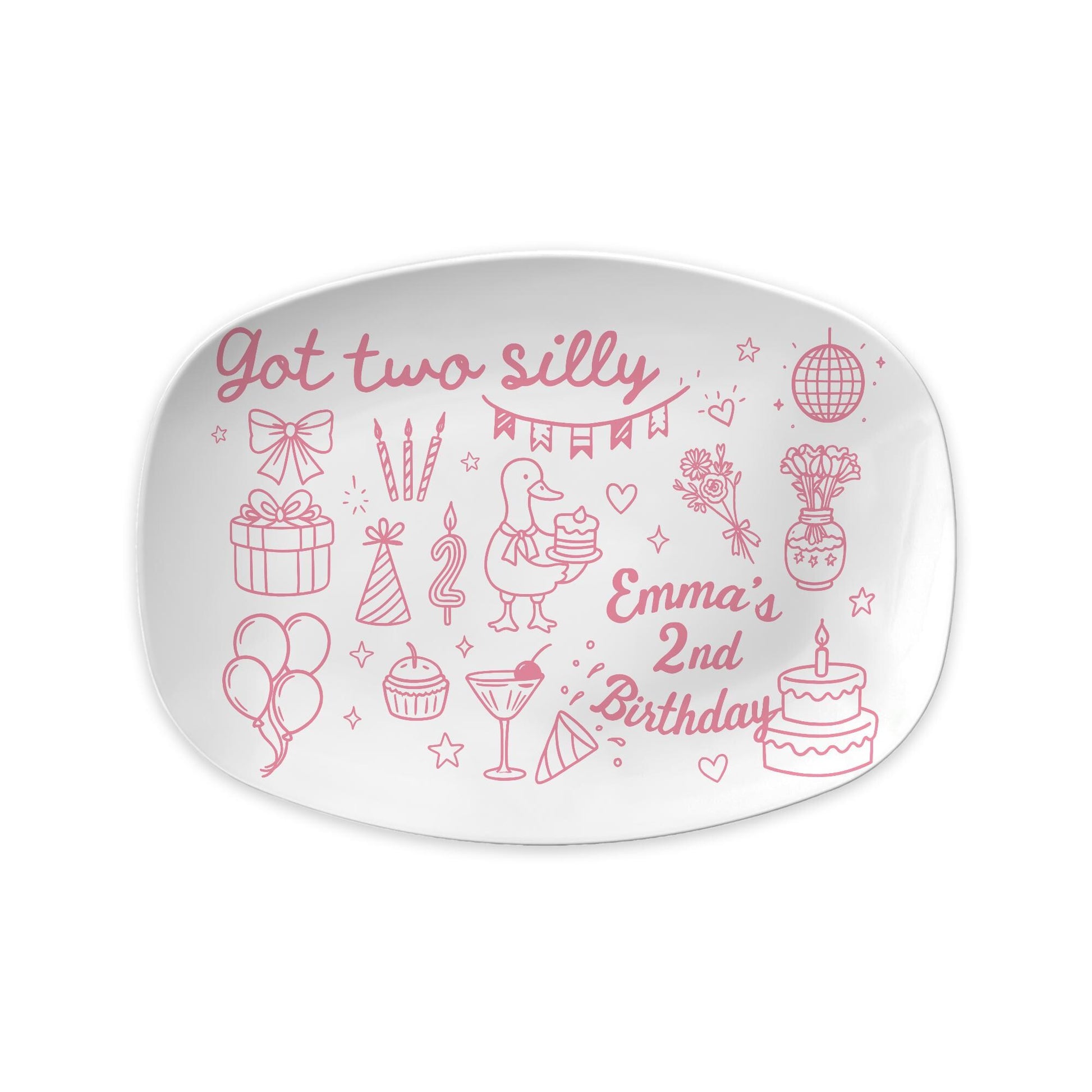 Custom 2nd Birthday Platter, Got Two Silly Duck Plate, Personalized Kids Party Gift, Funny Toddler Birthday Keepsake Dish