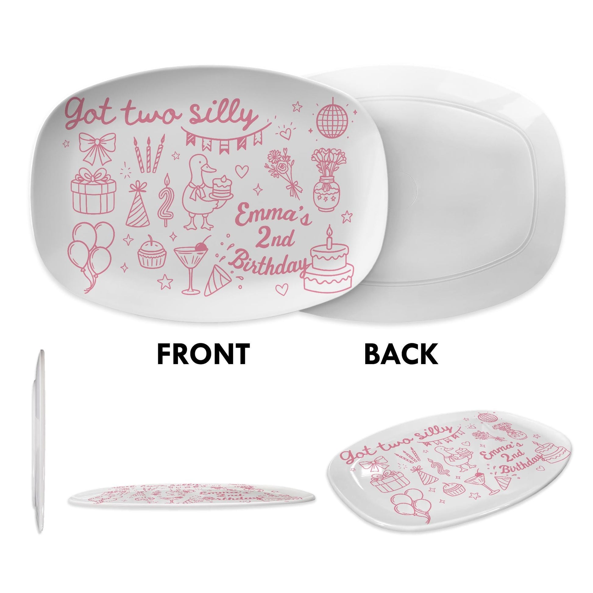 Custom 2nd Birthday Platter, Got Two Silly Duck Plate, Personalized Kids Party Gift, Funny Toddler Birthday Keepsake Dish