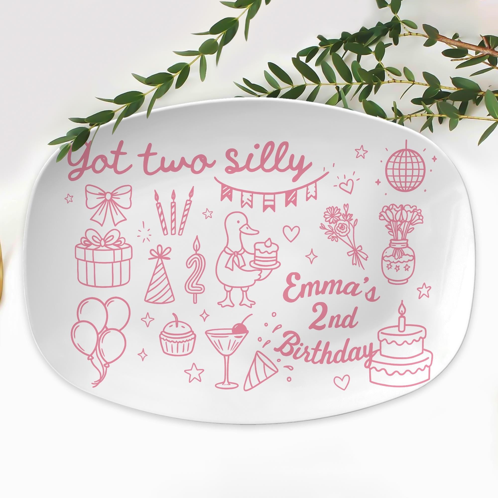 Custom 2nd Birthday Platter, Got Two Silly Duck Plate, Personalized Kids Party Gift, Funny Toddler Birthday Keepsake Dish